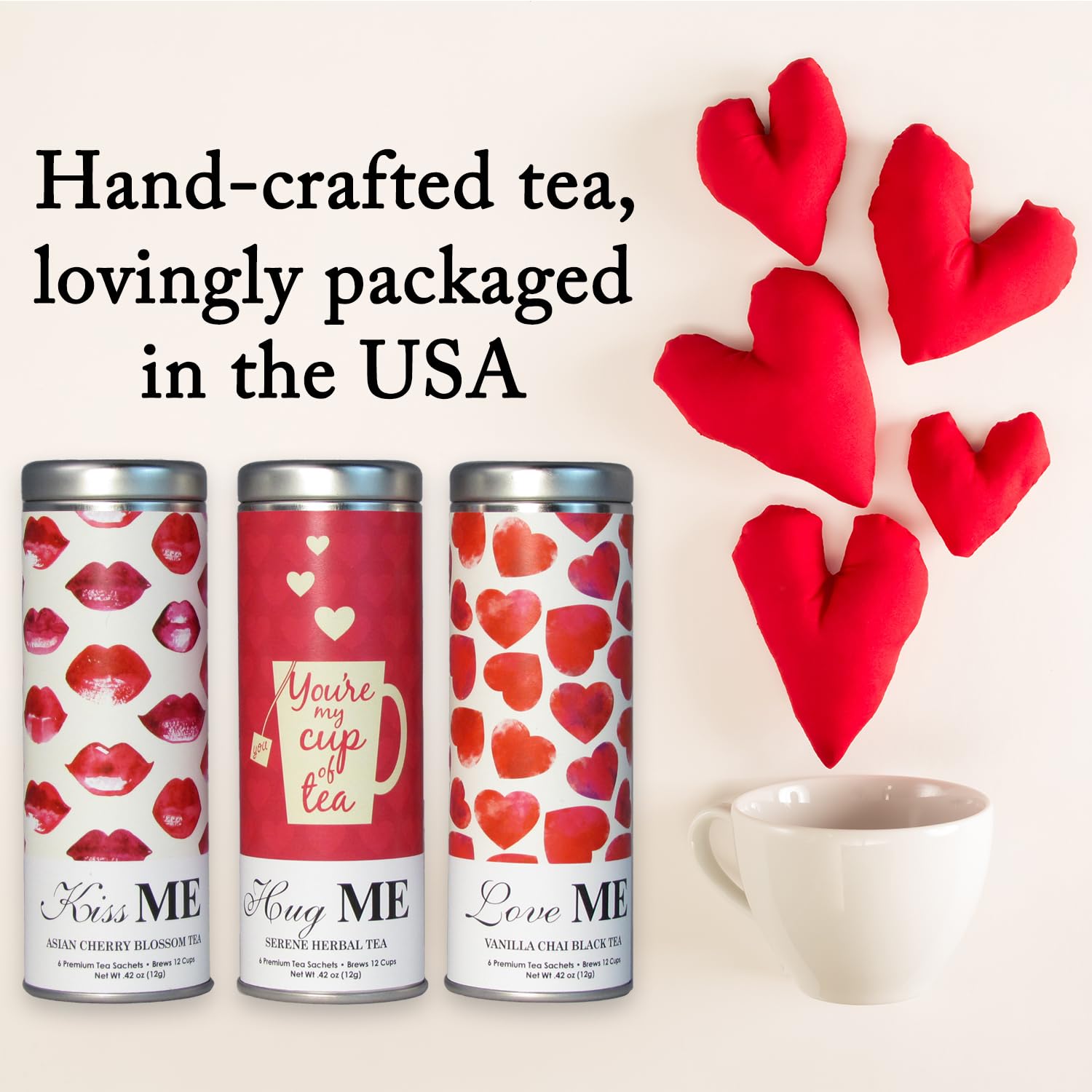 La Tea Dah Hugs and Kisses Tea Gift Basket - Premium Tea Assortment Set with 3 Specialty Flavors in Valentine Gift Box | Birthday Gift for Women, Her, Mom, Wife | Perfect for Valentine's Day, Mother's Day, Anniversary & Tea Lovers