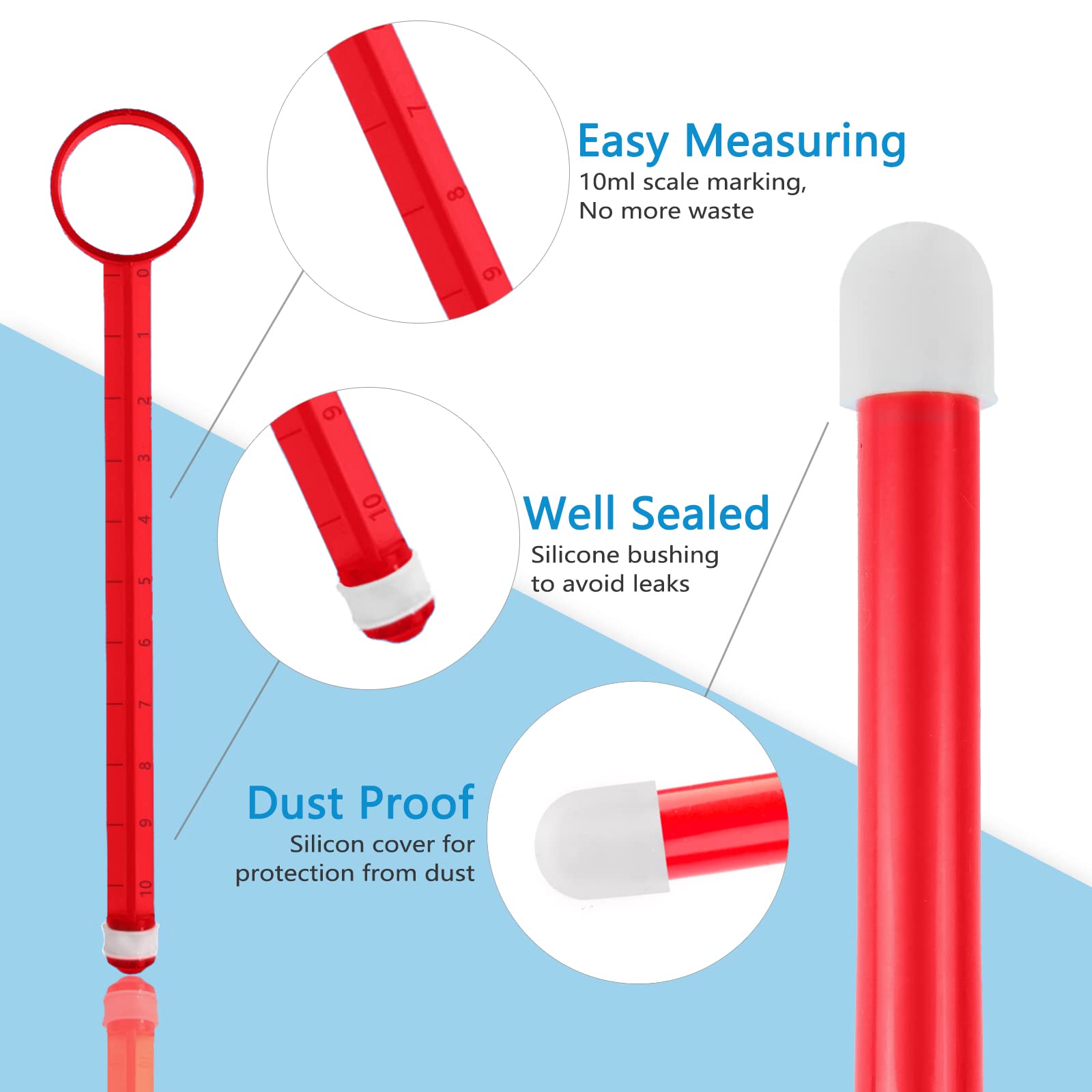 Premium Silicone Lube Applicator for Women & Men - Smooth Rounded Tip with Protective Cap, Reusable & Easy to Clean - 10ml Dosage Markings (Blue/Red) - Perfect for Intimate Care, Massage & Personal Lubrication