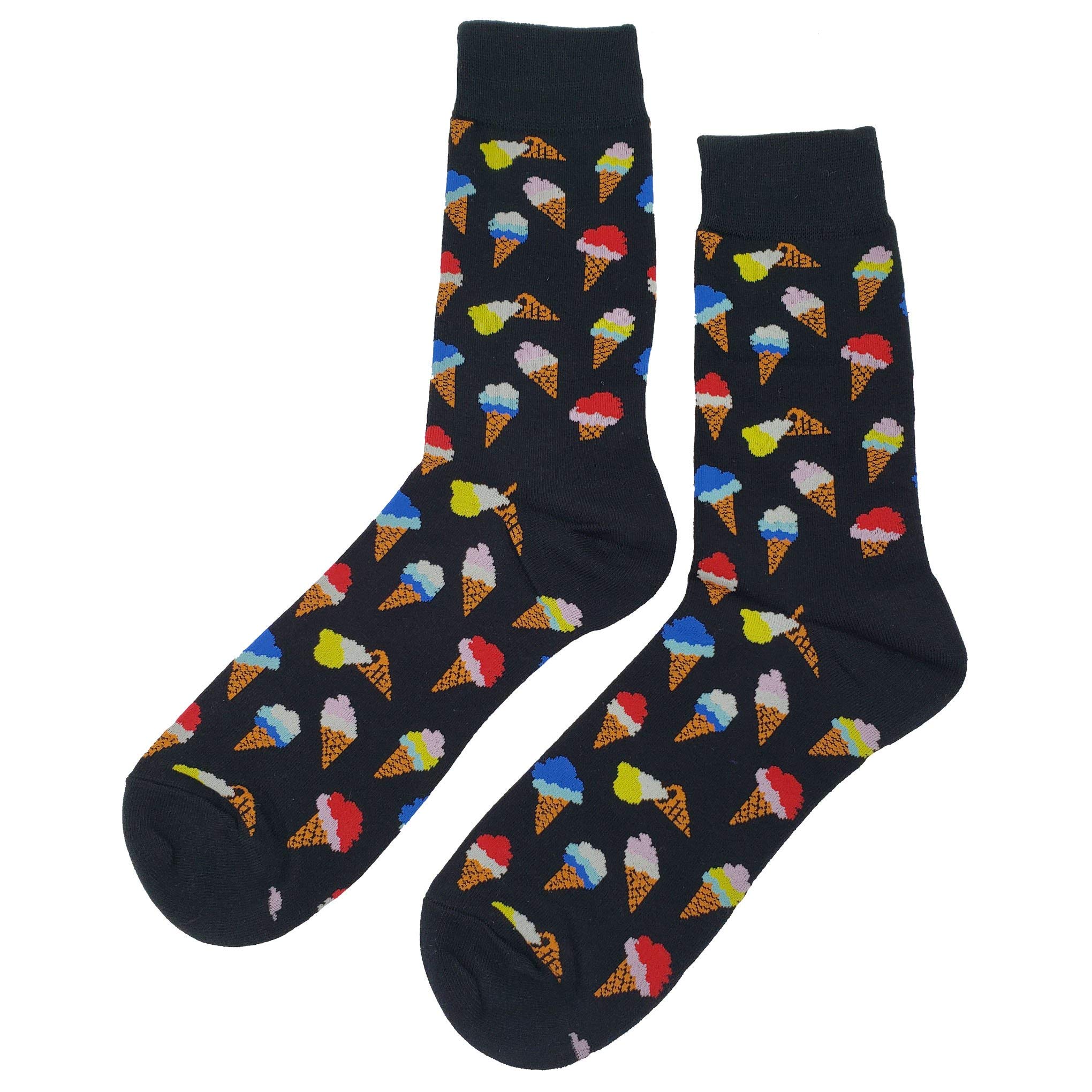 Funny Ice Cream Print Dress Socks for Men - Colorful Novelty Cotton Crew Socks Size 8-12 - Crazy Funky Fancy Socks Gift - Perfect for Casual Wear, Costume Parties & Funny Gifts