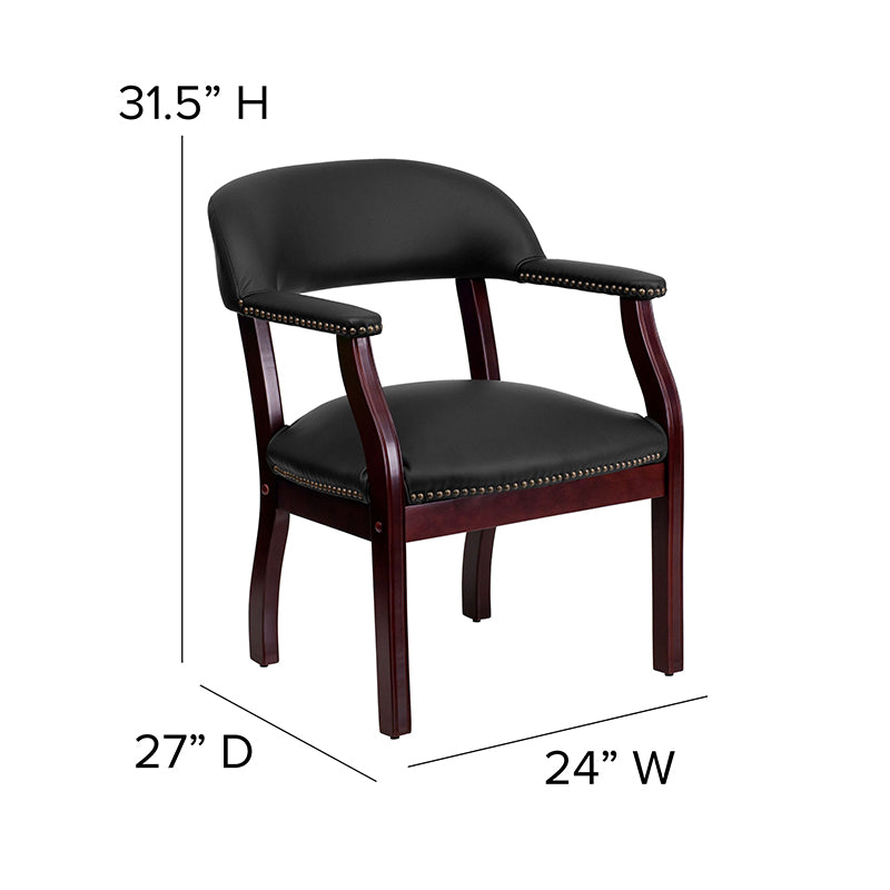 Premium FLASH Diamond Black LeatherSoft Conference Chair with Accent Nail Trim - Ergonomic Office Chair for Executive Meetings & Home Office Workspace