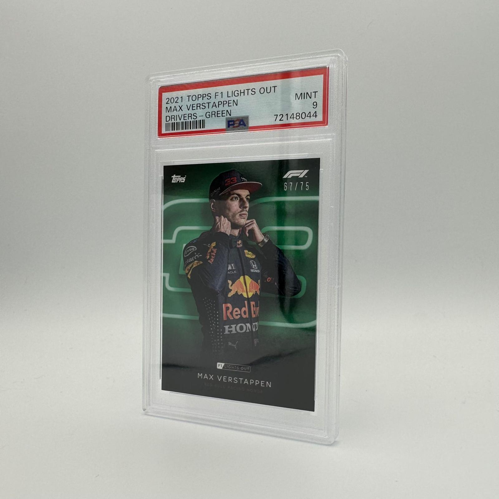 PSA 9 Graded 67/75 Max Verstappen Green Parallel Racing Card - Perfect for F1 Collectors & Motorsport Memorabilia Displays