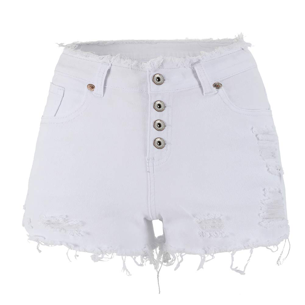 THUNDER STAR Women's Ripped Denim Shorts - Mid Rise Stretch Jean Shorts with Frayed Raw Hem | Perfect for Summer Outfits, Casual Wear & Beach Vacations