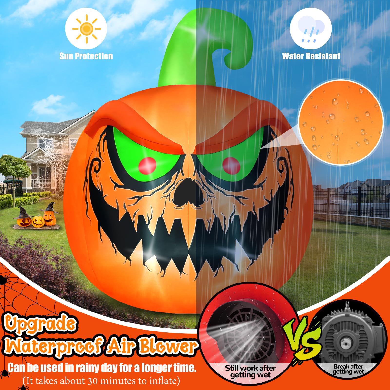 Kalolary 15 FT Giant Halloween Inflatable Pumpkin with Built-in LEDs - Outdoor Indoor Decor for Yard, Garden, Lawn & Party | Spooky Halloween Decoration for Home, Haunted House & Halloween Festivals