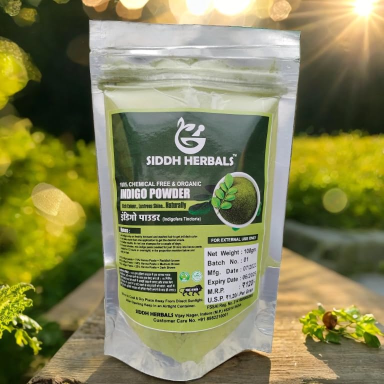 Organic Indigo Powder for Hair - 100% Natural Chemical-Free Hair Dye (100g) | Rich Color & Shine | Siddh Herbals | Perfect for Gray Coverage, DIY Hair Coloring & Ayurvedic Hair Care at Home