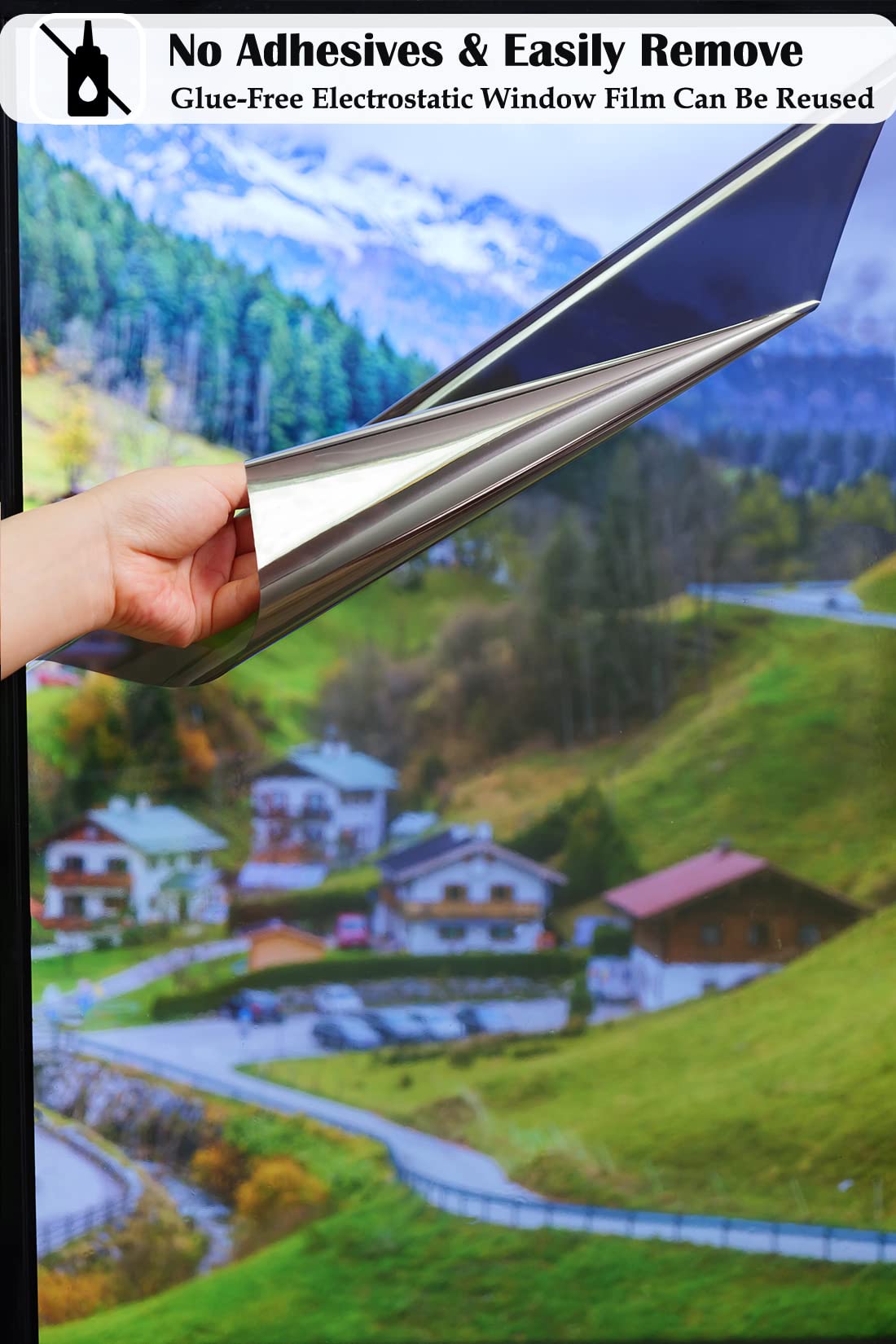One Way Mirror Window Privacy Film - Black Silver Reflective Tint, 23.6