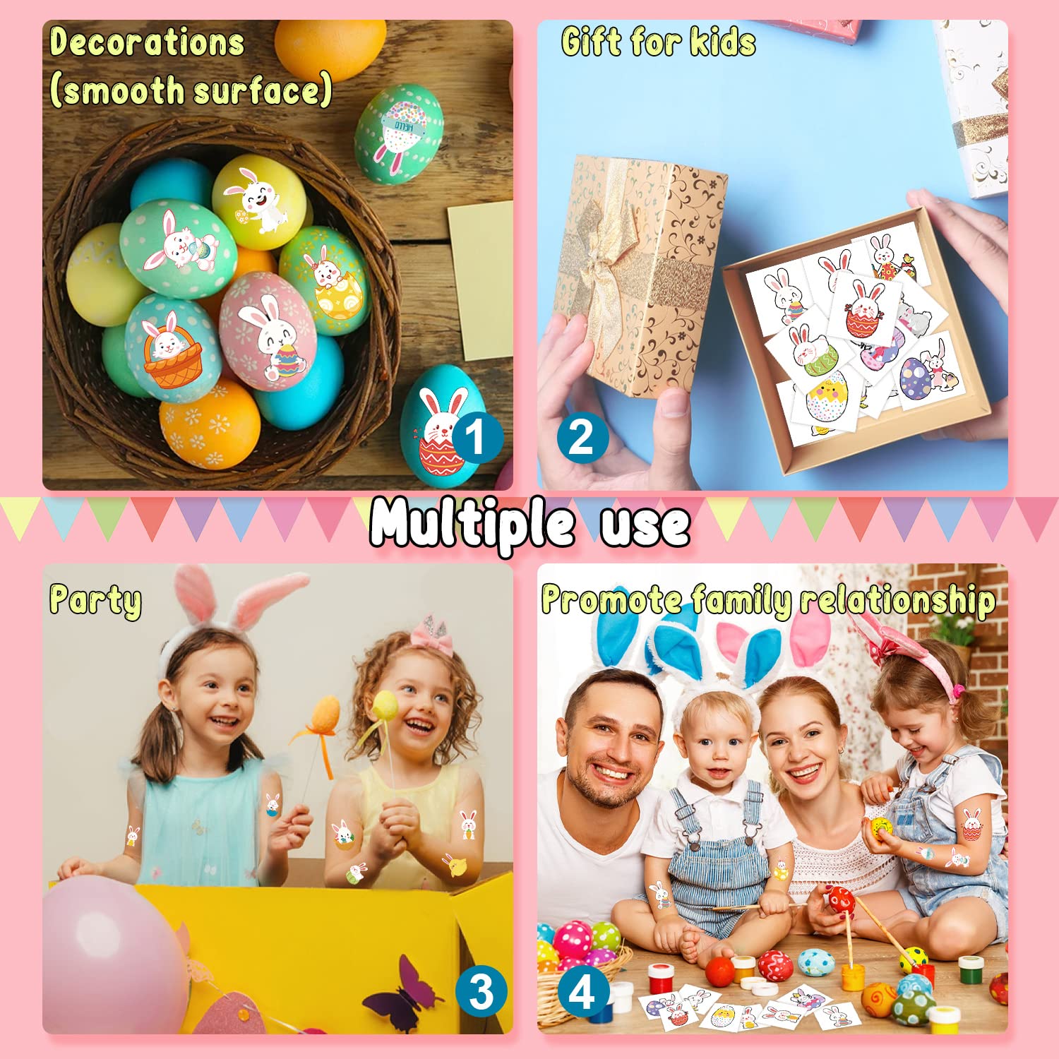 Partywind Glow in the Dark Easter Tattoos - 24 Pack Temporary Tattoos for Kids Easter Basket Fillers, Easter Party Decorations & Easter Egg Hunt Supplies - Perfect for Easter Celebrations, Birthday Parties & Spring Festivals