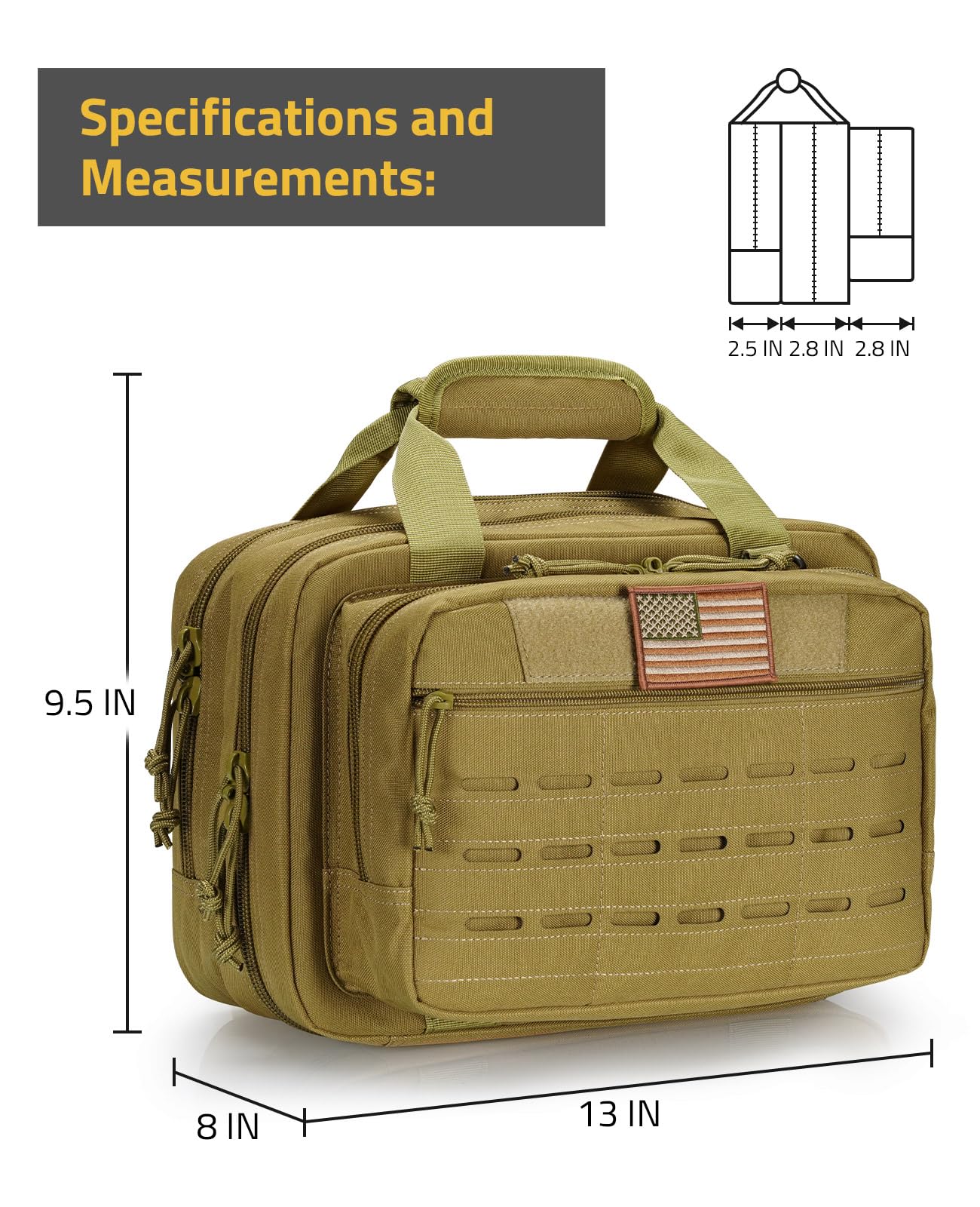 CVLIFE Tactical Gun Range Bag - Lockable 3 Compartment Pistol Case for Handguns, Hunting & Shooting Range - Durable Gun Carrying Case for Outdoor Sports, Range Practice & Firearm Storage