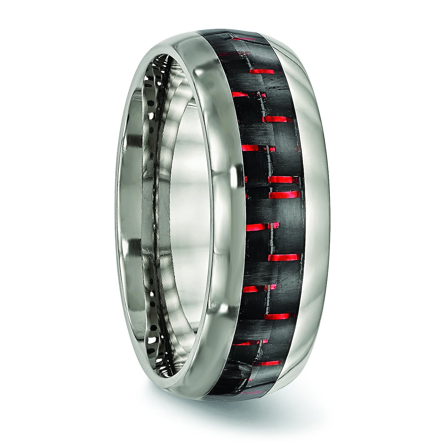 8mm Titanium Wedding Band Ring for Men - Light Black & Red Carbon Fiber Inlay - Perfect for Grooms & Anniversaries