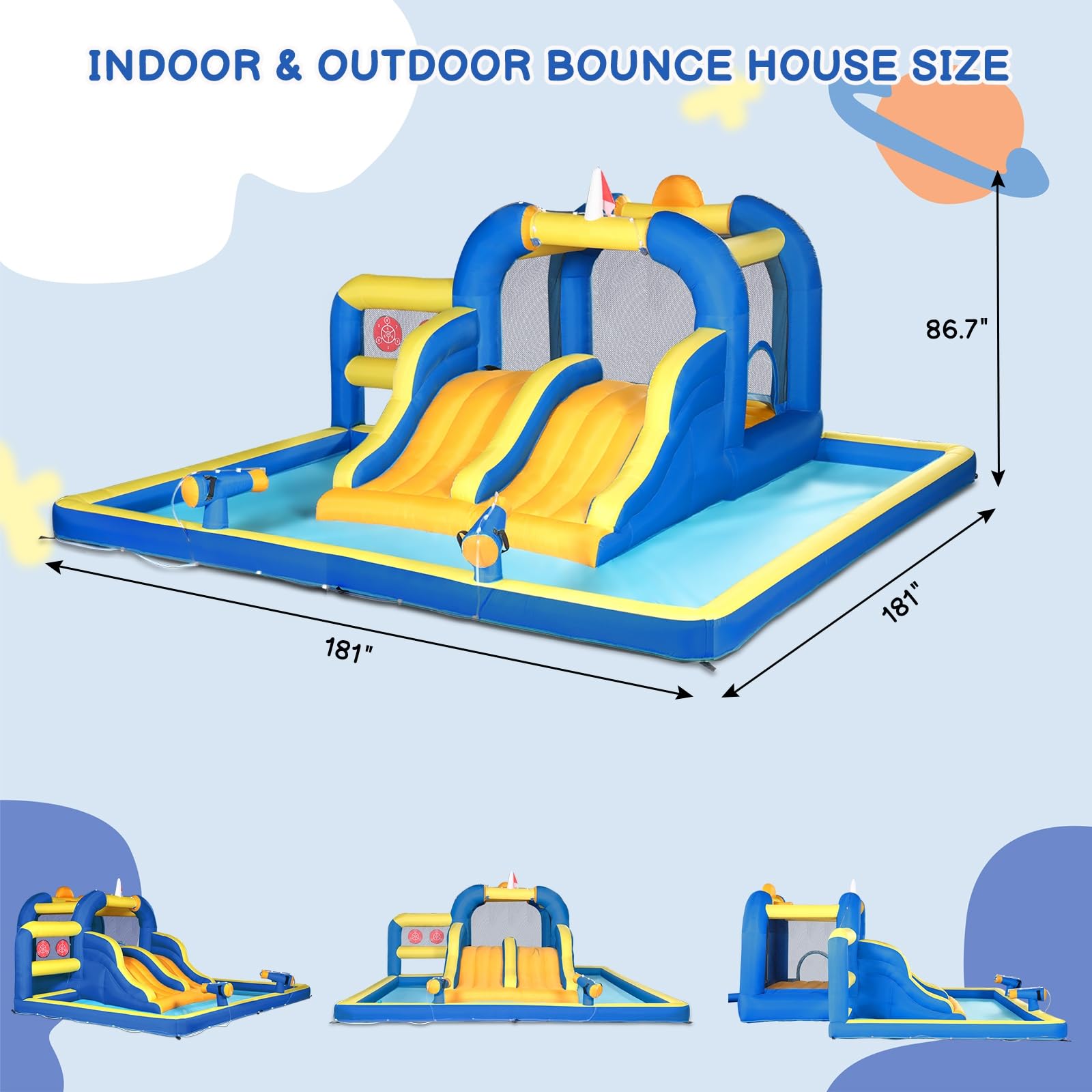 Ktaxon Inflatable Bounce House for Kids - Double Water Slide Jumping Castle with Air Blower, Outdoor Play Equipment for Backyard, Park & Lawn (181