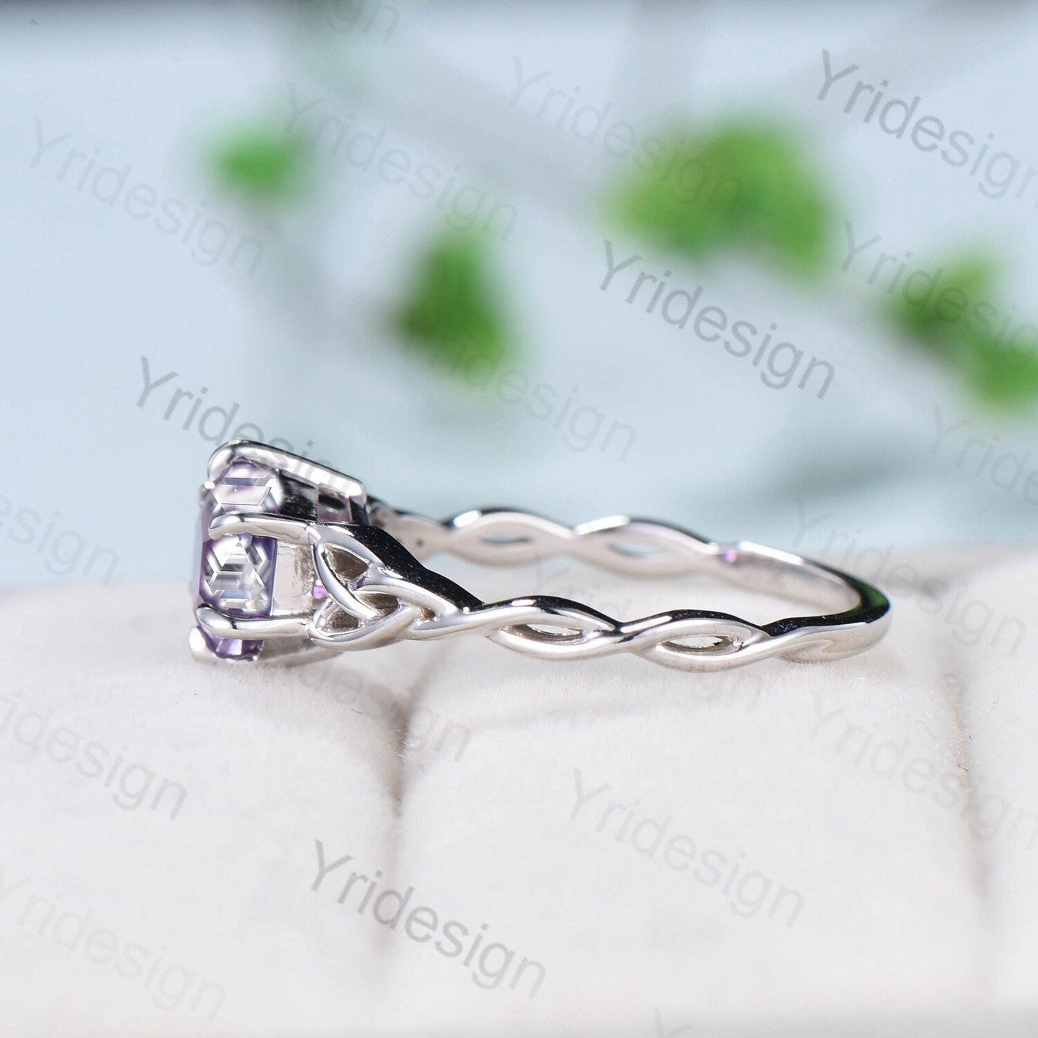 Viking Hexagon Moissanite Ring Set - Celtic Love Knot Engagement Ring in White Gold, Unique Twisted Wedding Band for Women - Perfect for Norse-Themed Weddings, Anniversary Gifts & Celtic Jewelry Lovers