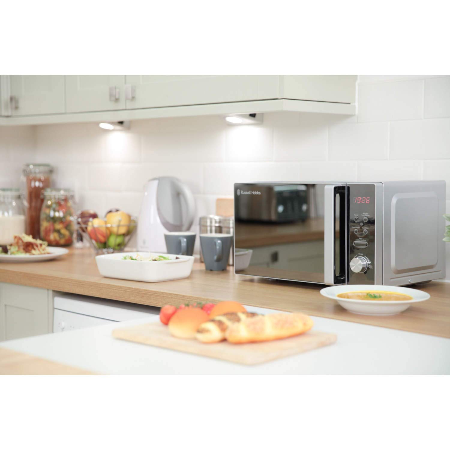 Russell Hobbs RHM2076S 800W Compact Microwave Oven - 20L Capacity, Silver - Perfect for Small Kitchens, Dorms & Offices