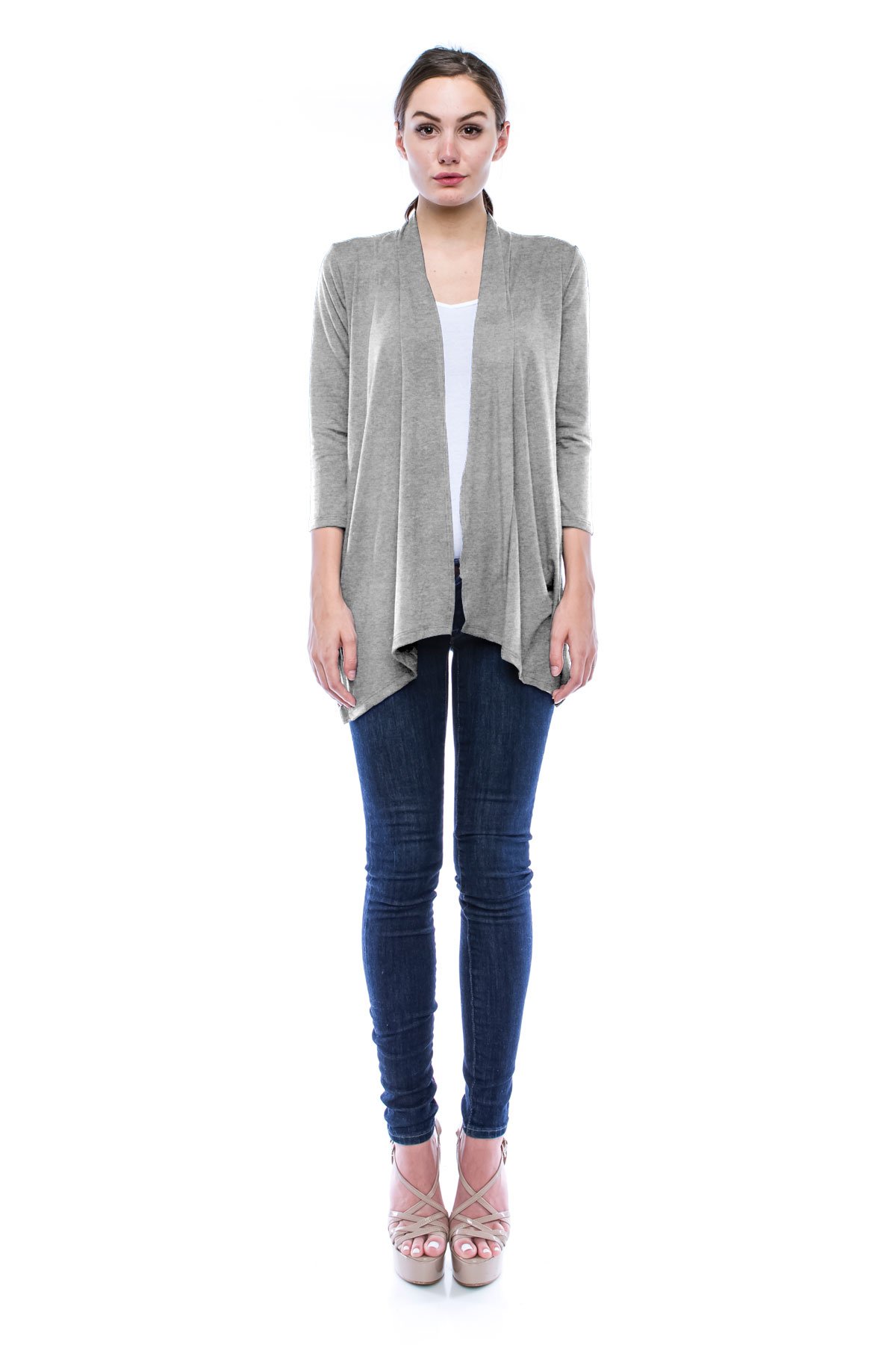 Lightweight Women's 3/4 Sleeve Open Front Drape Cardigan Sweater - Perfect for Office, Casual Outfits & Layering in Fall/Spring
