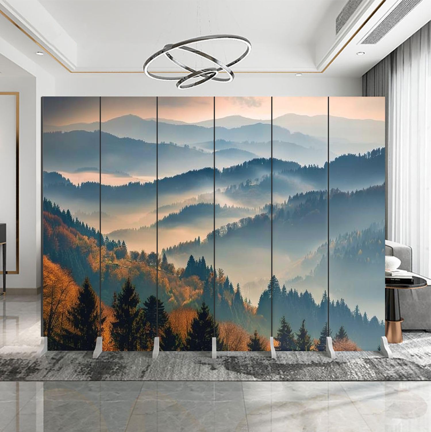 6-Panel Folding Room Divider - Scenic Mountain Landscape Black Forest Canvas Privacy Screen | Freestanding Indoor Partition for Living Room, Bedroom & Office | Home Decor & Space Separator
