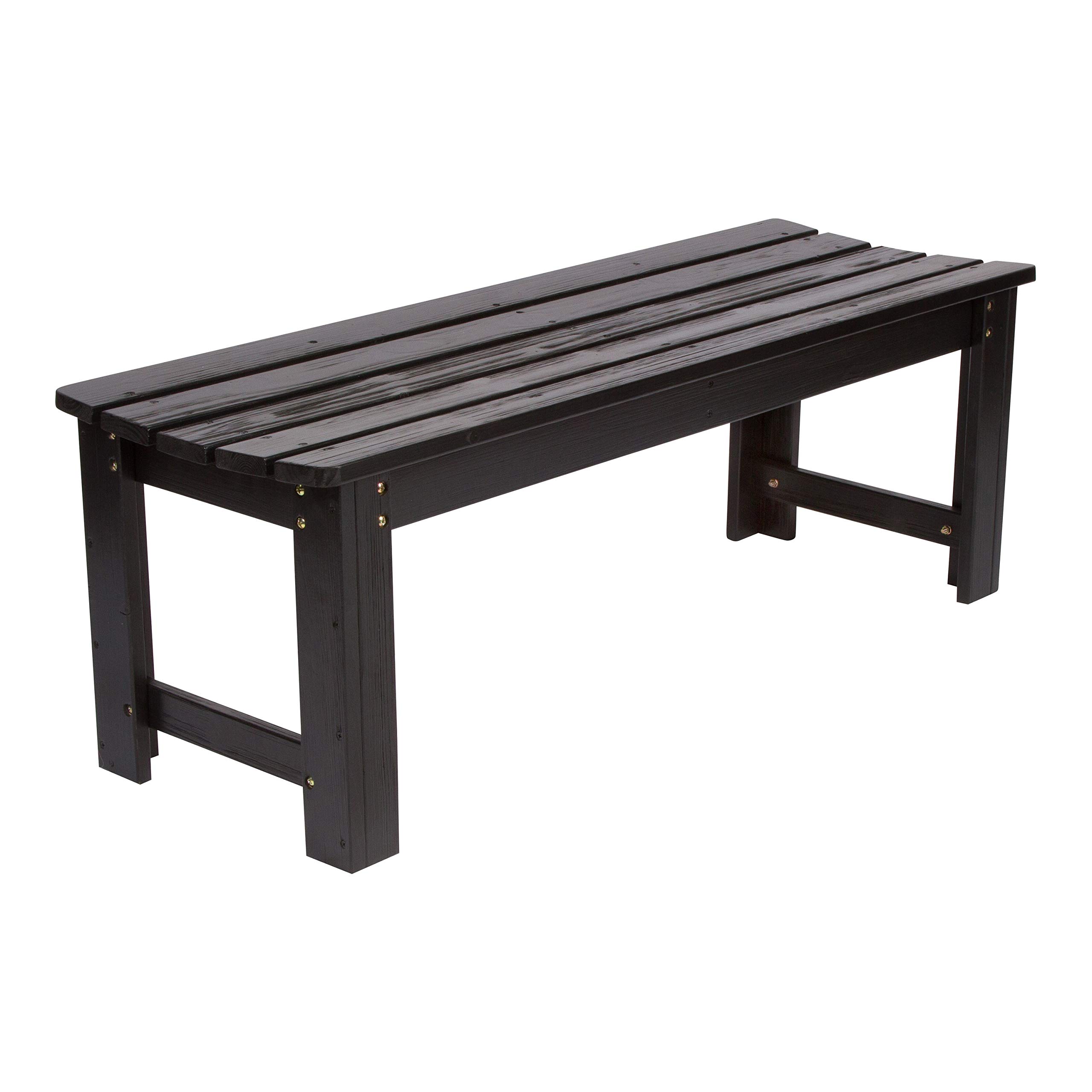 Shine Company 4 Ft Black Outdoor Wooden Backless Patio Garden Bench - Perfect for Backyard, Garden, Deck & Porch Seating
