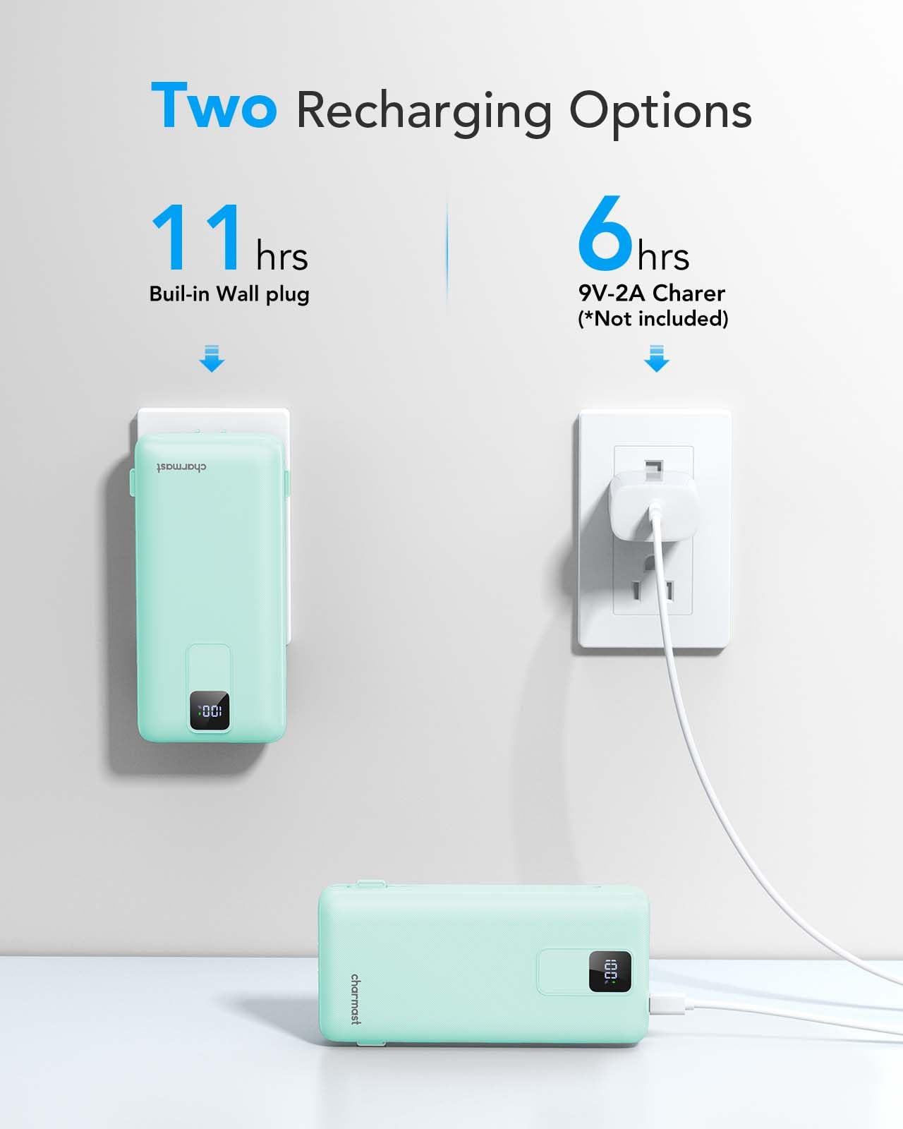 Charmast 20000mAh Portable Charger with Built-in Cables & Wall Plug - 20W USB C Fast Charging Power Bank for iPhone 16/15/14/13, Samsung, Google, iPad - Perfect for Travel, Camping & Emergency Power Backup
