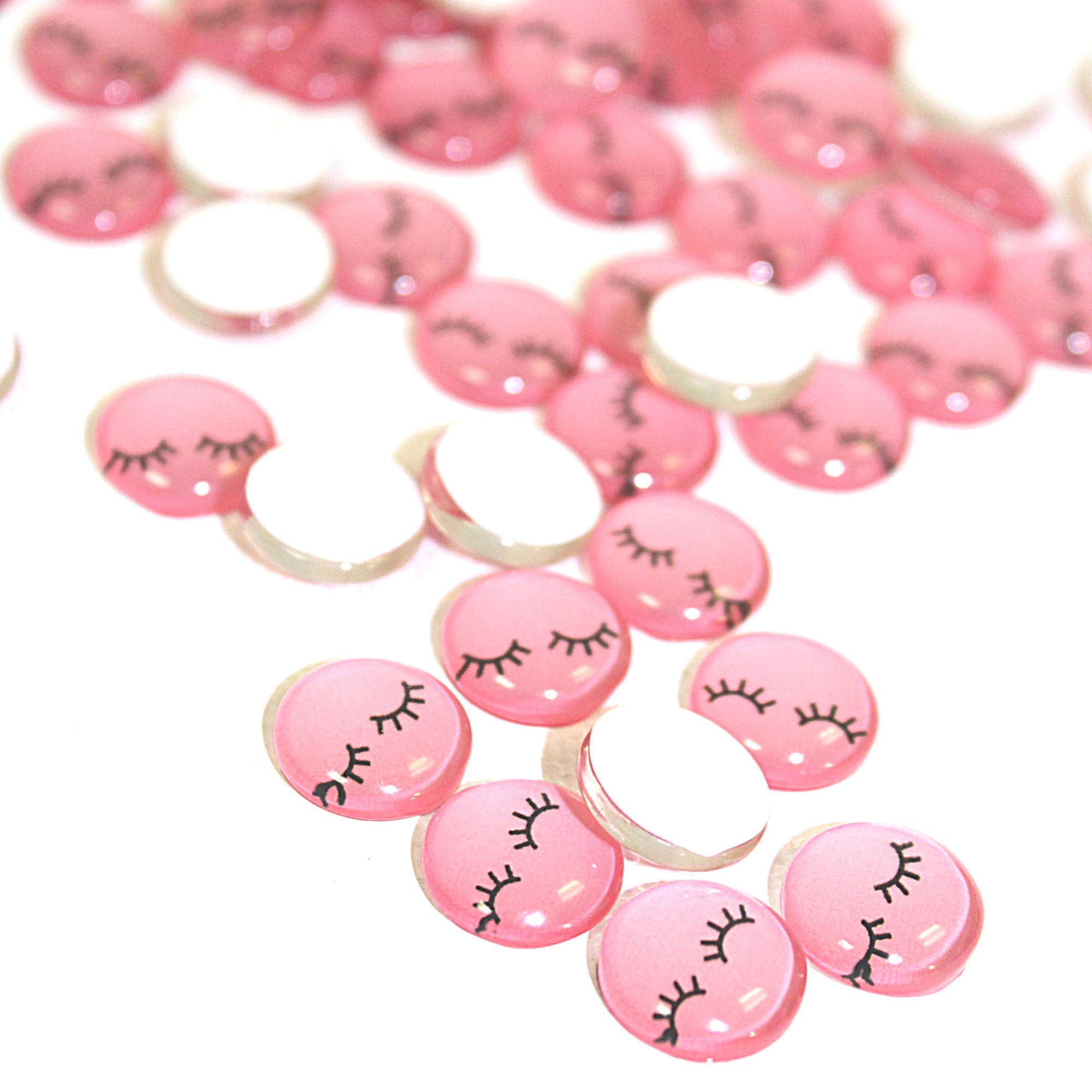 100-Pack Pink Lash Print Cabochons for Jewelry Making, DIY Crafts, Eyelash Brush Decoration - Perfect for Scrapbooking, Nail Art & Beauty Accessories