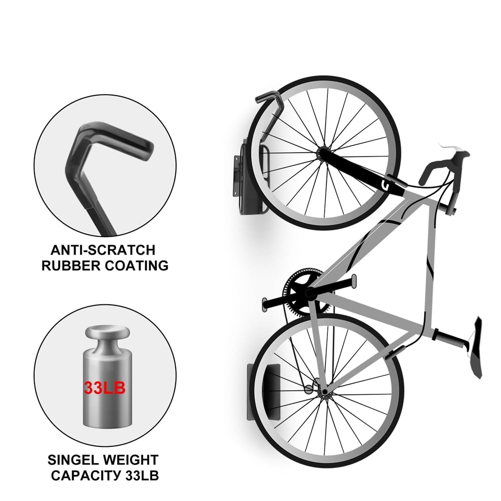 Firstrays 1 Pack Swivel Bike Wall Mount Rack - Vertical Bike Storage with Tire Tray & Hook for Garage - Perfect for Garage, Shed, or Apartment Bike Organization