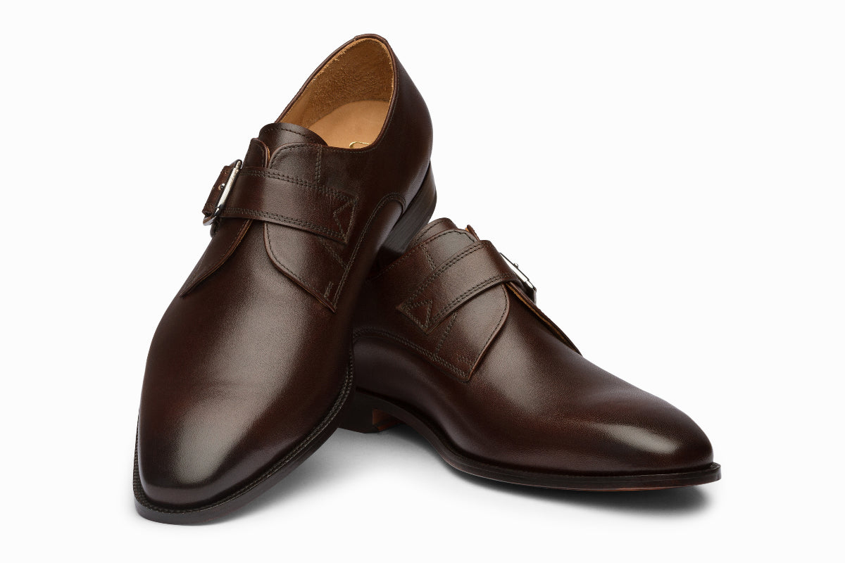 Dark Brown Plain Toe Single Monk Strap Dress Shoes for Men - Perfect for Business, Office & Formal Occasions