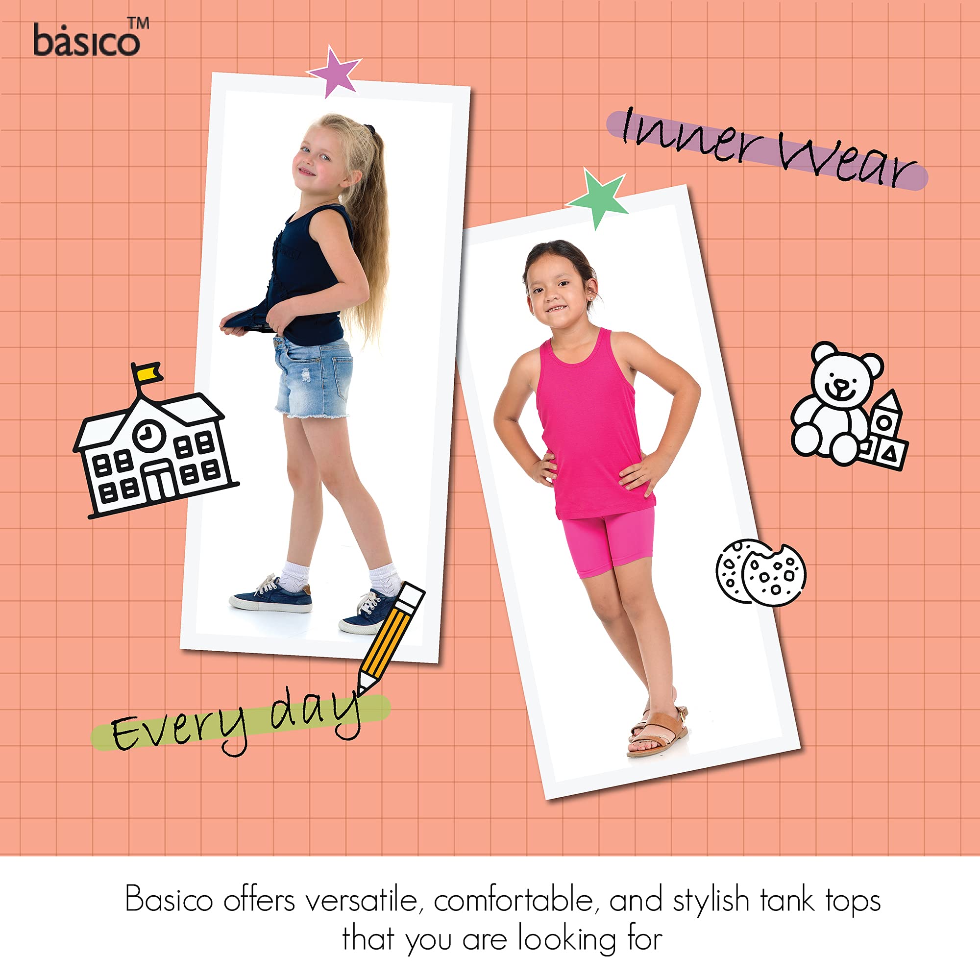 Girls Racerback Tank Top Tunic - Soft Stretchy Summer Casual Wear for Kids & Toddlers - Perfect for Playdates, Beach Outings and Everyday Comfort