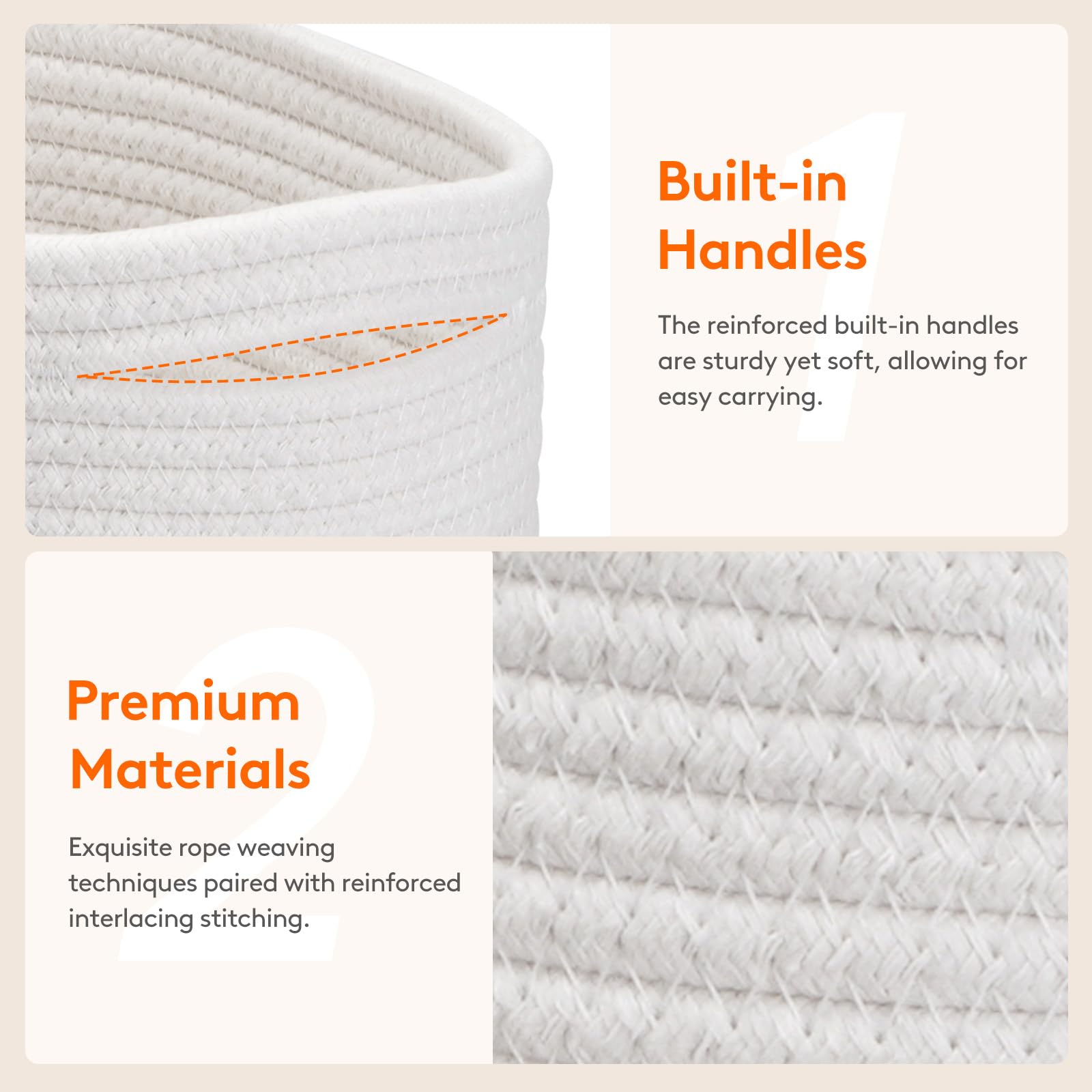 12-Pack Woven Cotton Rope Storage Baskets - Small Cube & Round Organizer Bins for Closet, Living Room, Bedroom | Perfect for Toy Storage, Laundry Organization & Home Decor (White & Blue)