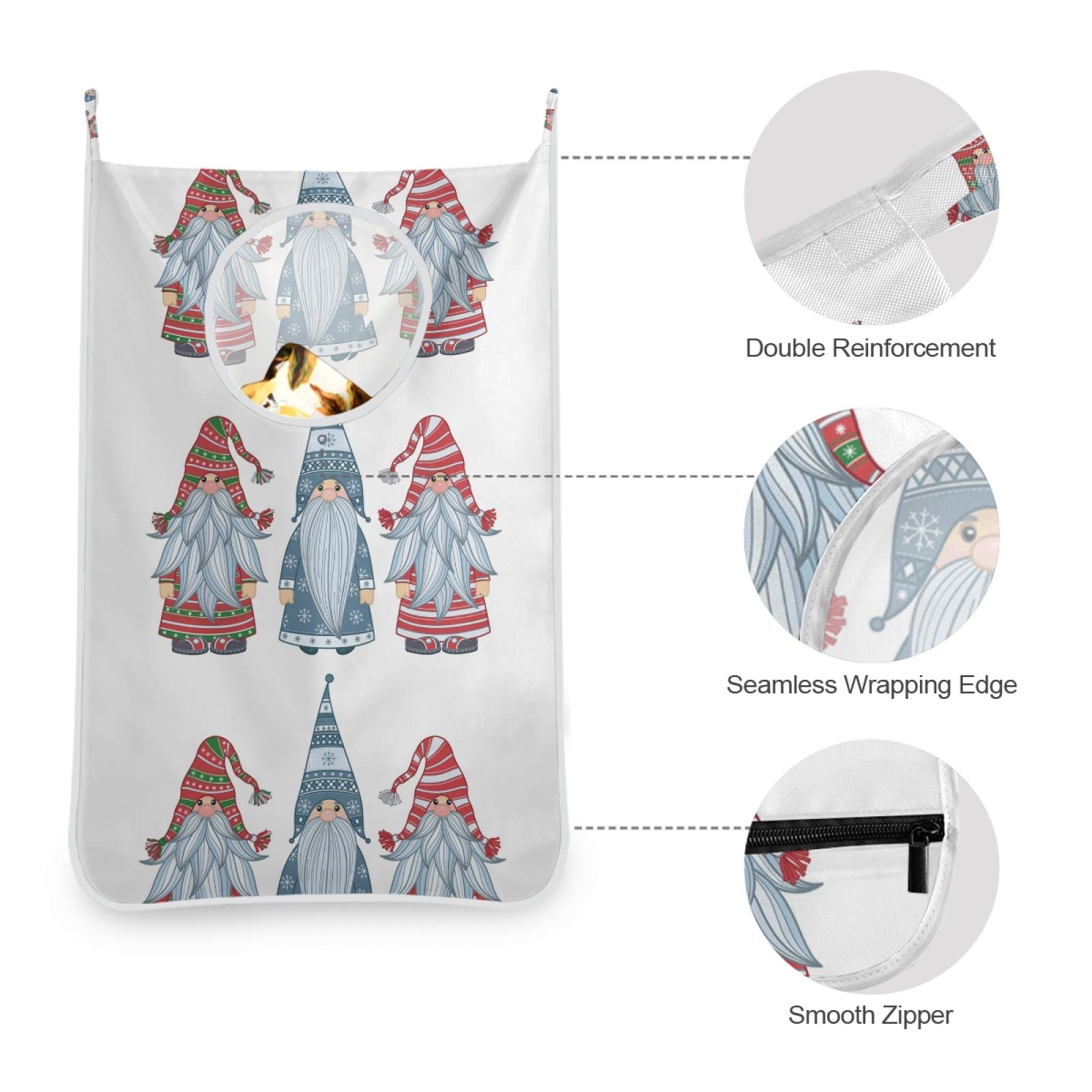 Scandinavian Christmas Gnome Tomte Hanging Laundry Hamper - Over The Door Dirty Clothes Bag with Hooks for Bathroom, Bedroom & College Dorm Storage | Perfect Holiday Decor & Space-Saving Solution