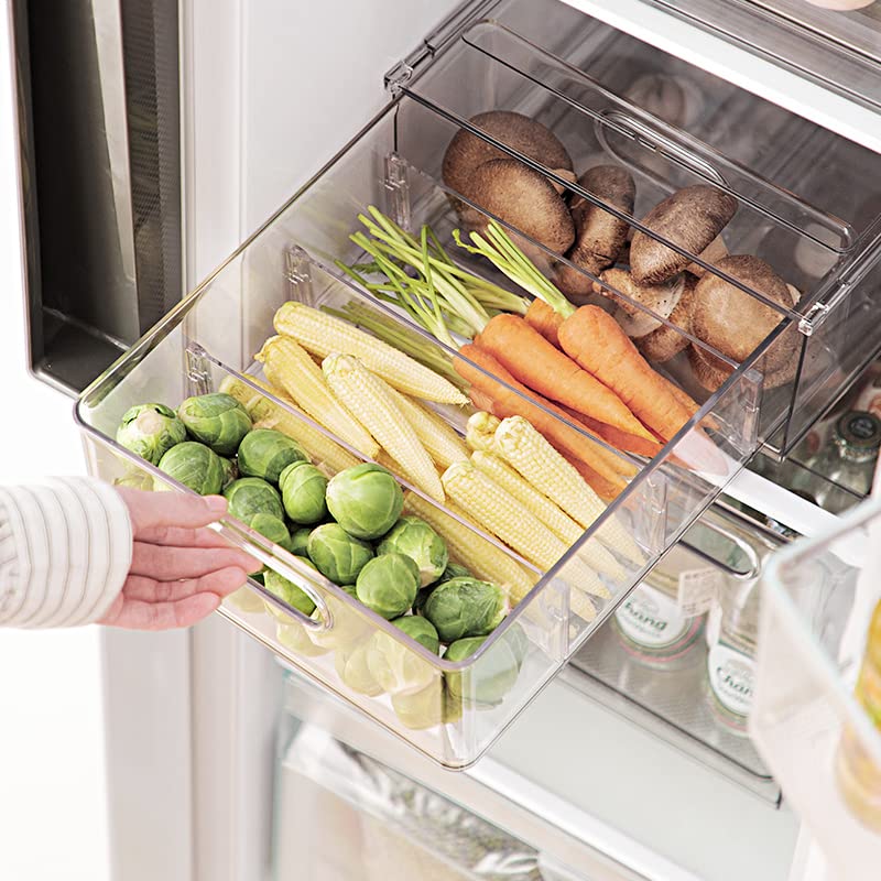 2 Pack Stackable Refrigerator Organizer Bins with Pull-out Drawer - Clear Plastic Fridge Storage Containers with Handle for Kitchen Pantry Organization | Perfect for Fruits, Vegetables & Snacks Storage