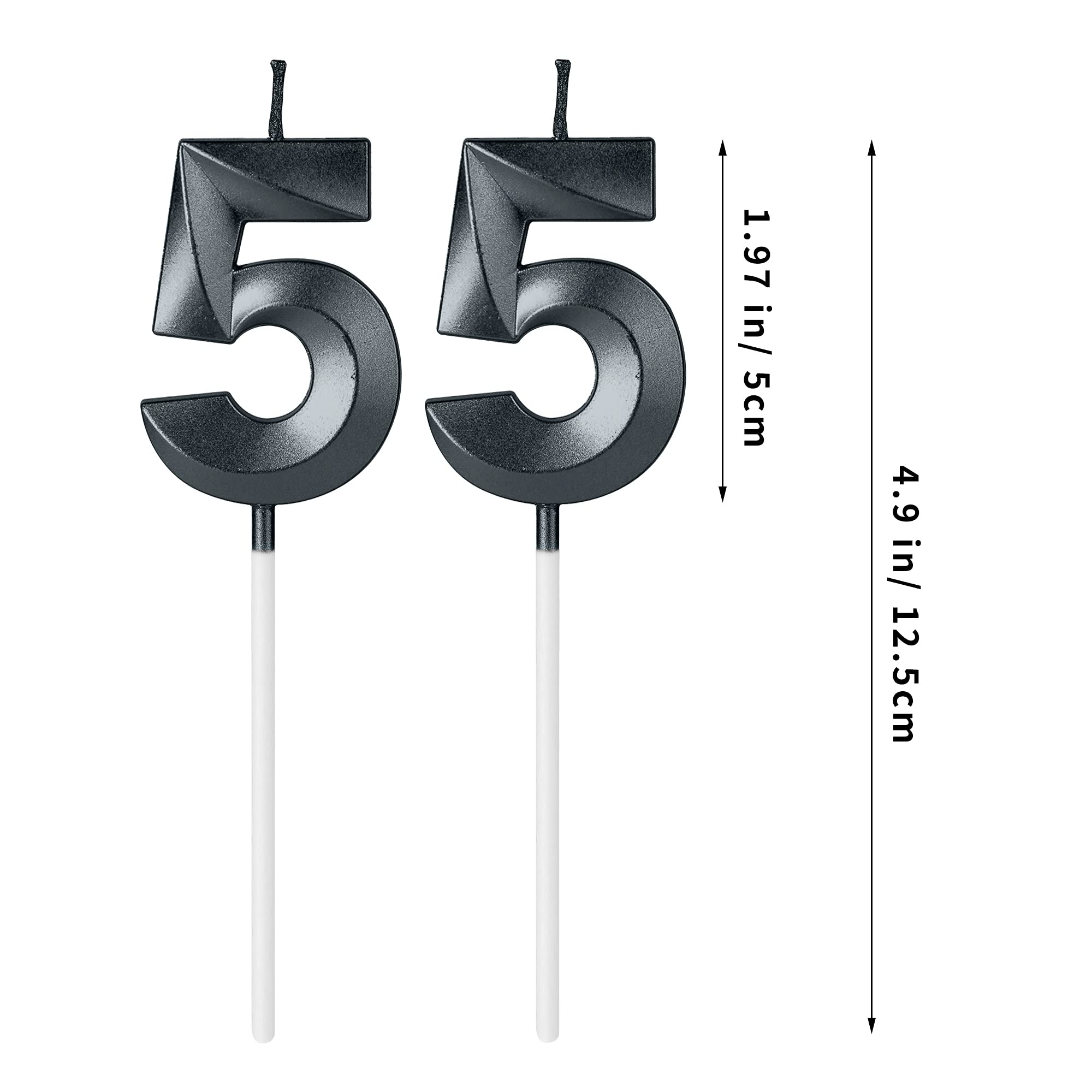 Black 55th Birthday Candles for Cakes - Number 55 Glitter Cake Topper for Anniversary, Wedding & Party Decorations - Perfect for Birthday Celebrations, Milestone Parties & Special Occasions
