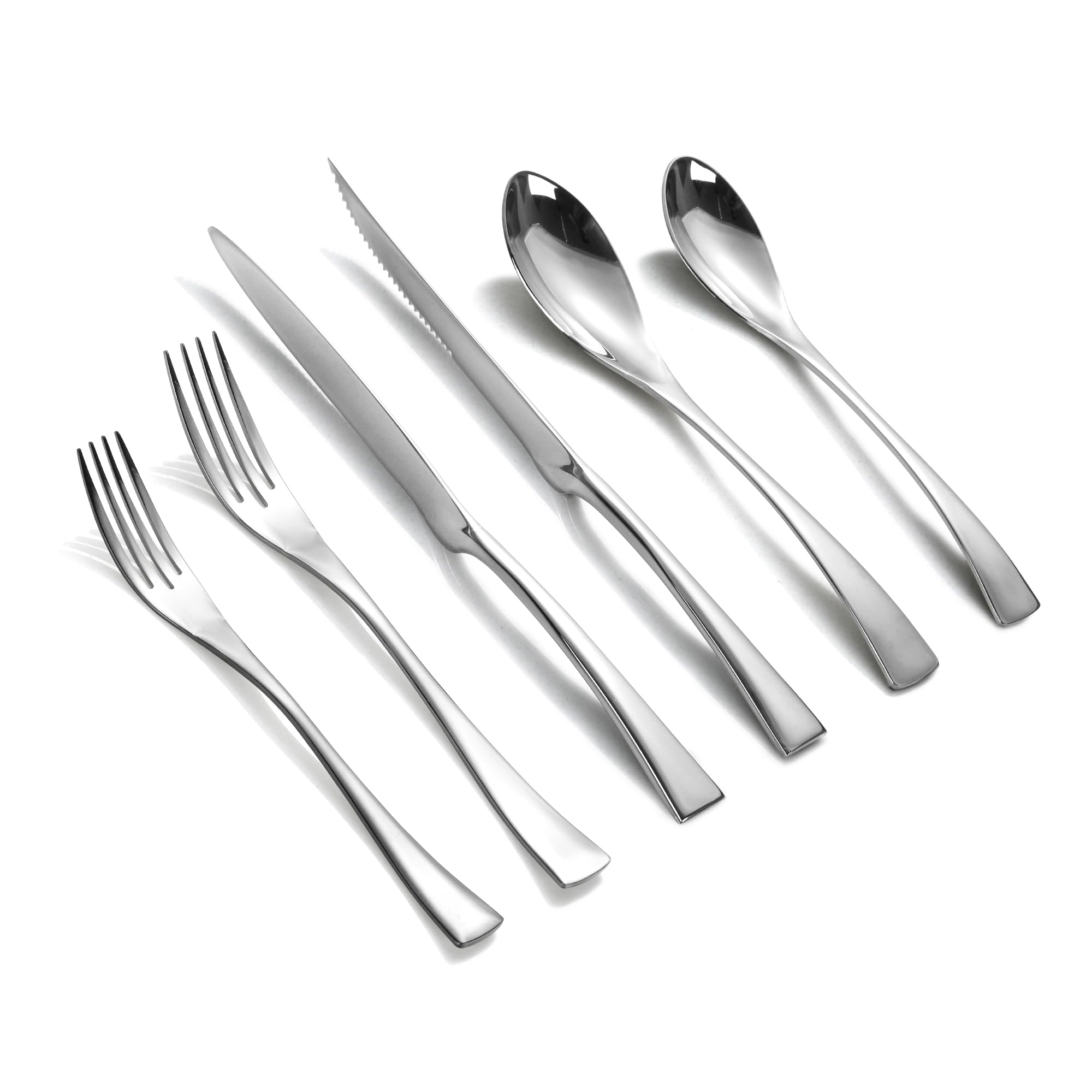 24-Piece Stainless Steel Silverware Set with Steak Knives - 18/10 Forged Cutlery Set for 4 - Heavy Duty Modern Flatware Utensils (Forks, Spoons, Knives) - Mirror Polished & Dishwasher Safe - Perfect for Dinner Parties, Restaurants, and Everyday Dining