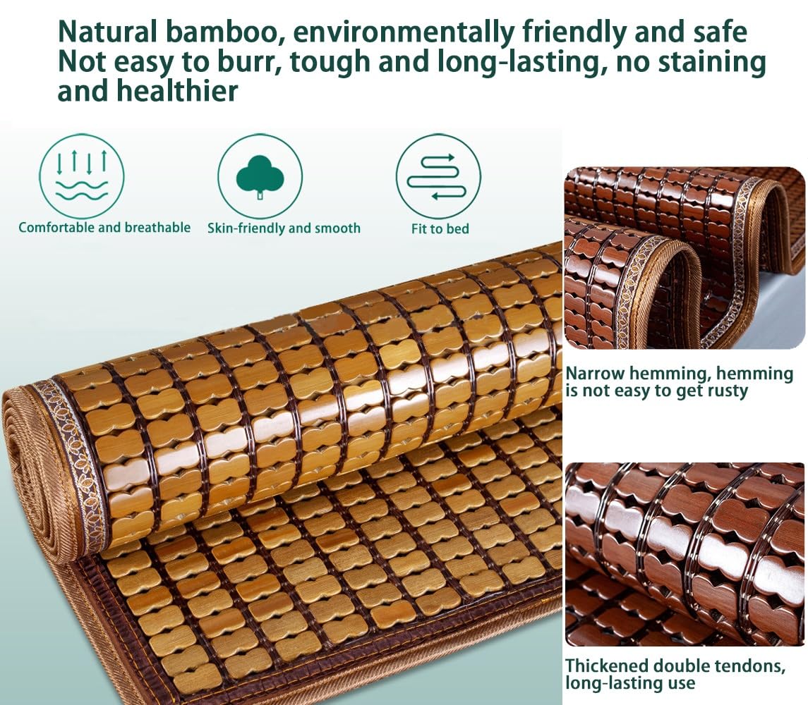Natural Bamboo Cooling Sleeping Mat - Foldable & Breathable Summer Bed Mat for Home, Dorm, Travel - Easy to Clean & Portable for Hot Weather, Camping, Yoga & Outdoor Use