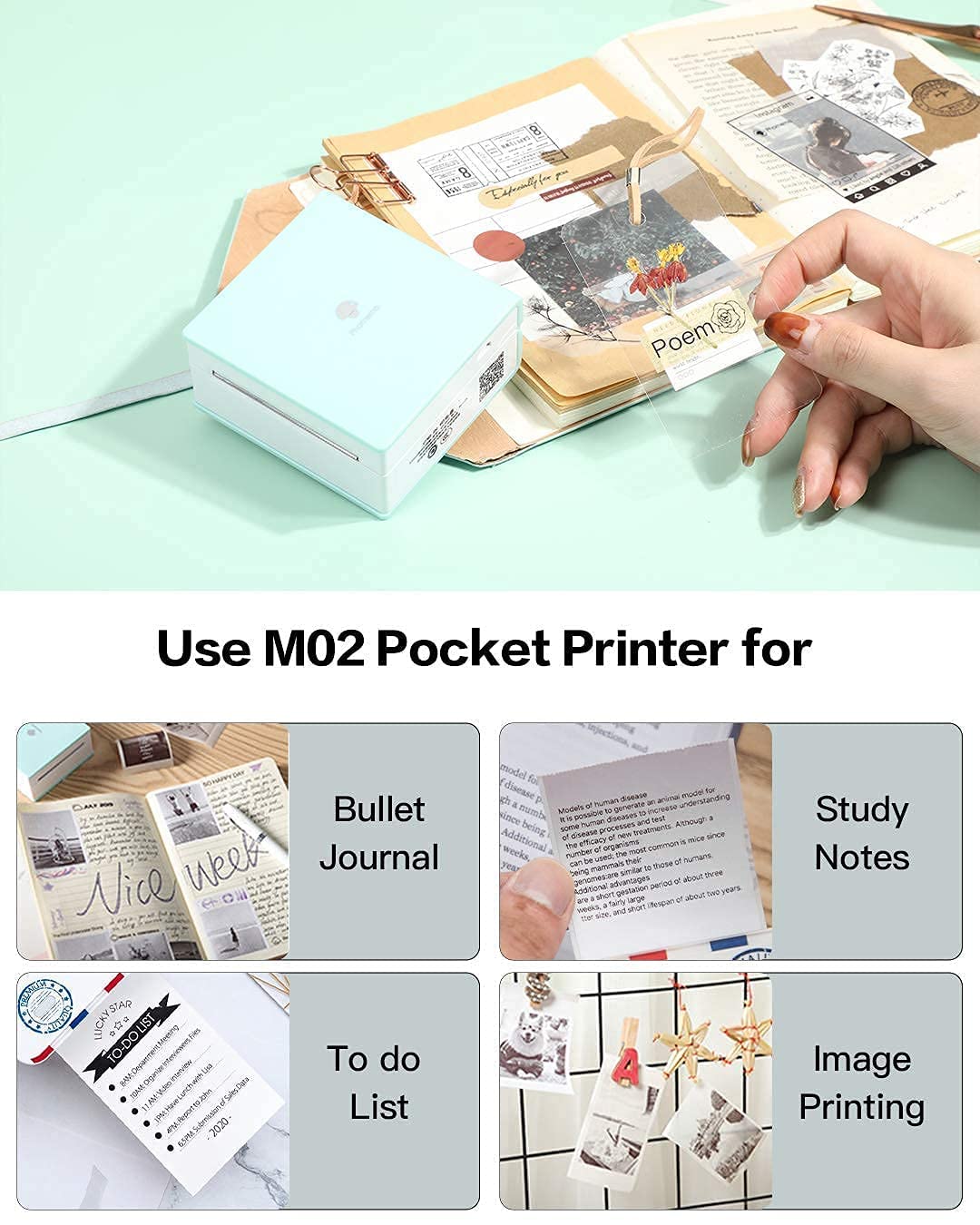 Phomemo Mini Bluetooth Label Maker - Portable Thermal Printer with 1 Roll Transparent/Silver/Gold Glitter Sticker Paper | Perfect for Home, Office, School & Craft Organization