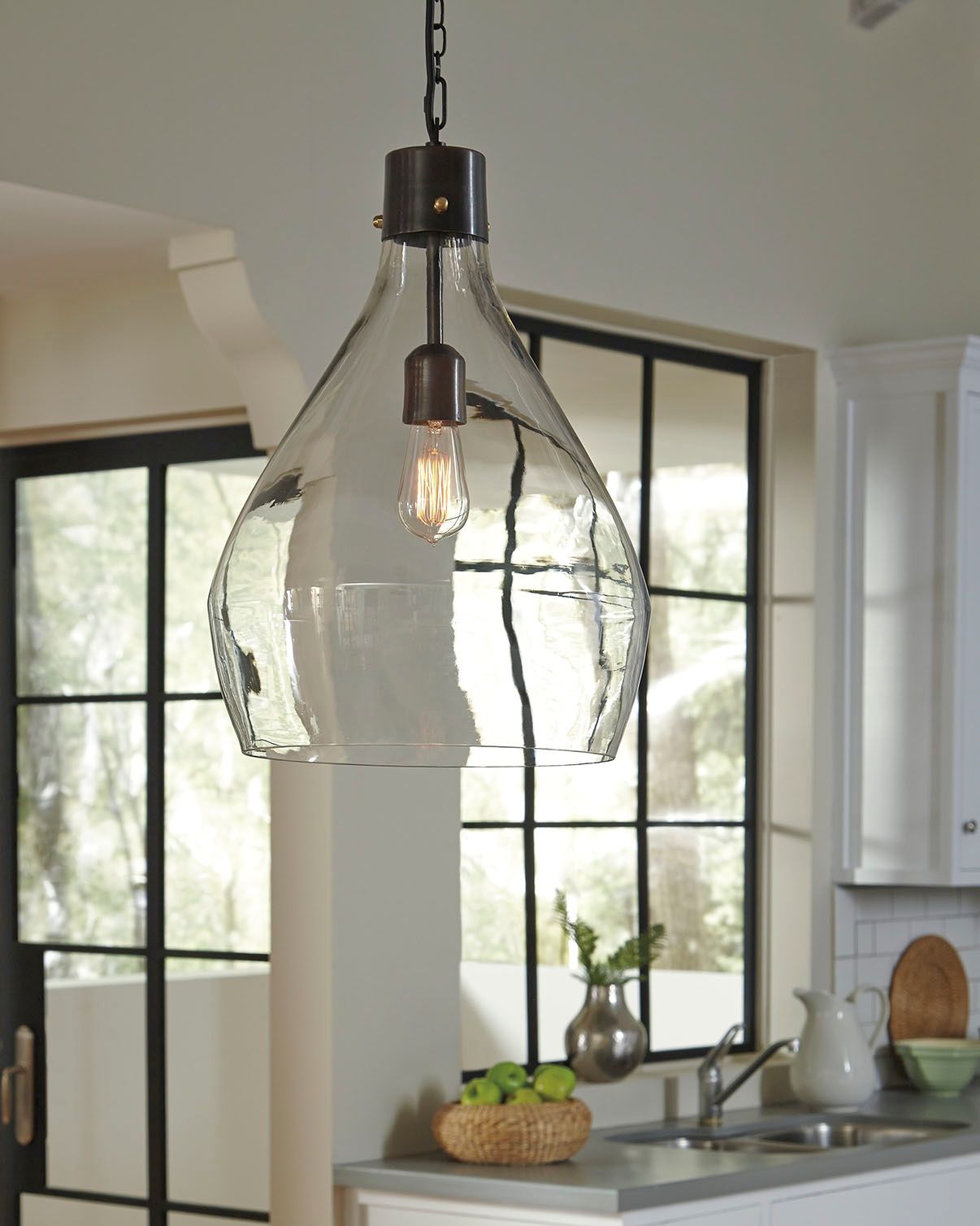 Avalbane Clear & Gray Glass Pendant Light - Modern Hanging Fixture for Kitchen Island, Dining Room & Bedroom Lighting