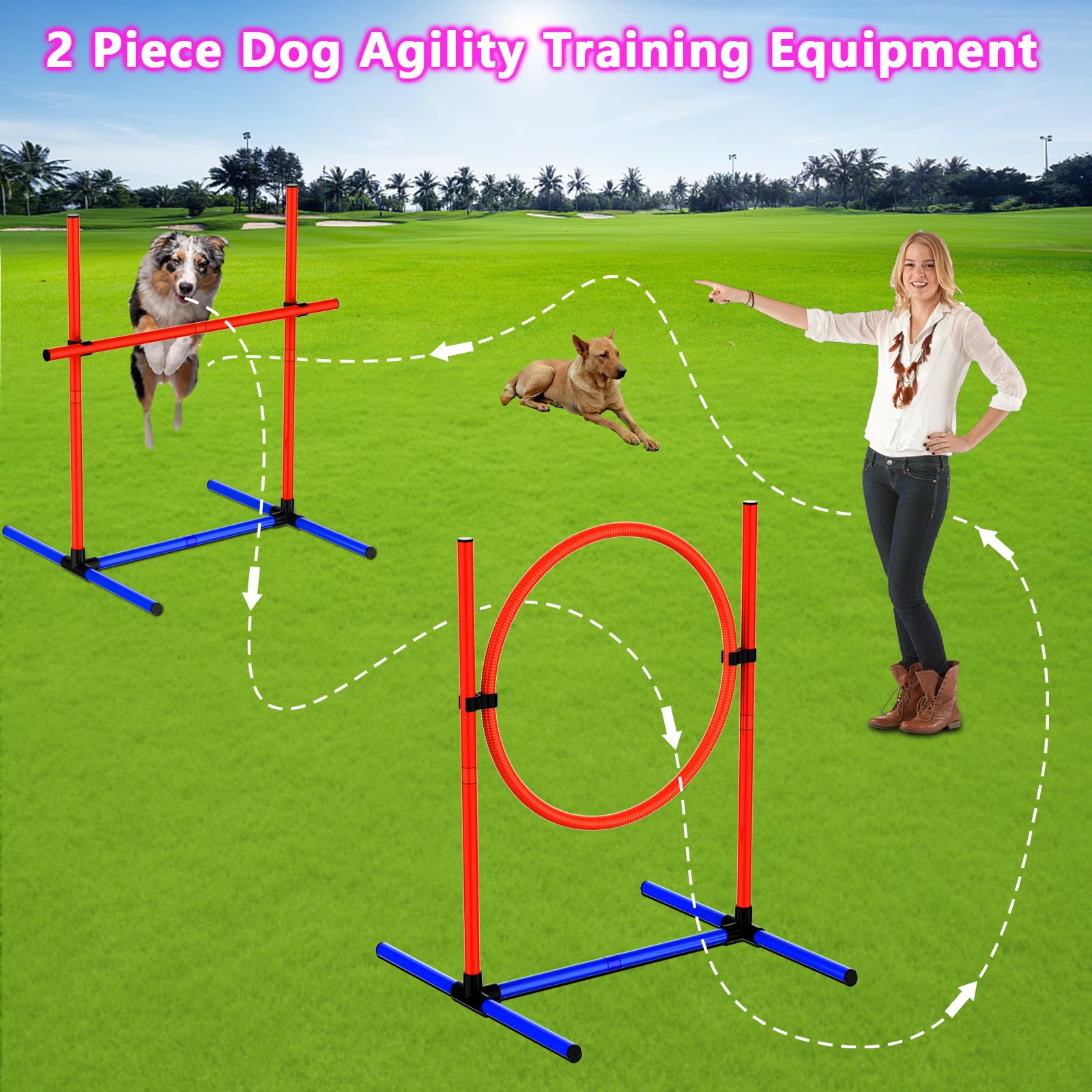 2-Set Adjustable Dog Agility Training Equipment for Backyard - Indoor/Outdoor Pet Exercise Jumps for Small & Large Dogs - Perfect for Backyard Training, Dog Sports & Fitness Exercises