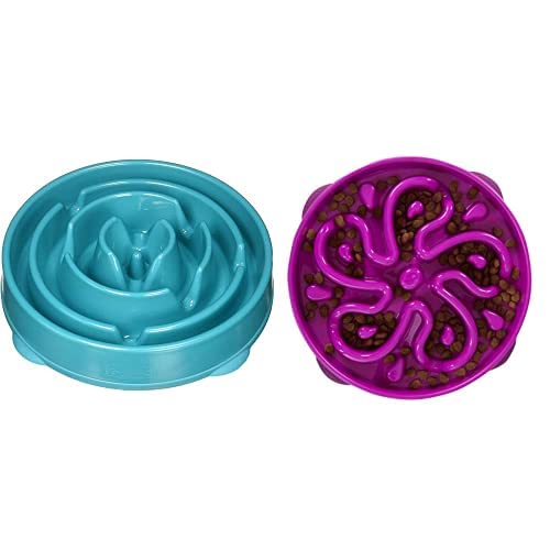 Outward Hound Fun Feeder Slo Bowl - Slow Feeder Dog Bowl for Large & Medium Dogs - Purple & Turquoise - Prevent Fast Eating & Bloat - Perfect for Mealtime Fun & Digestion Health