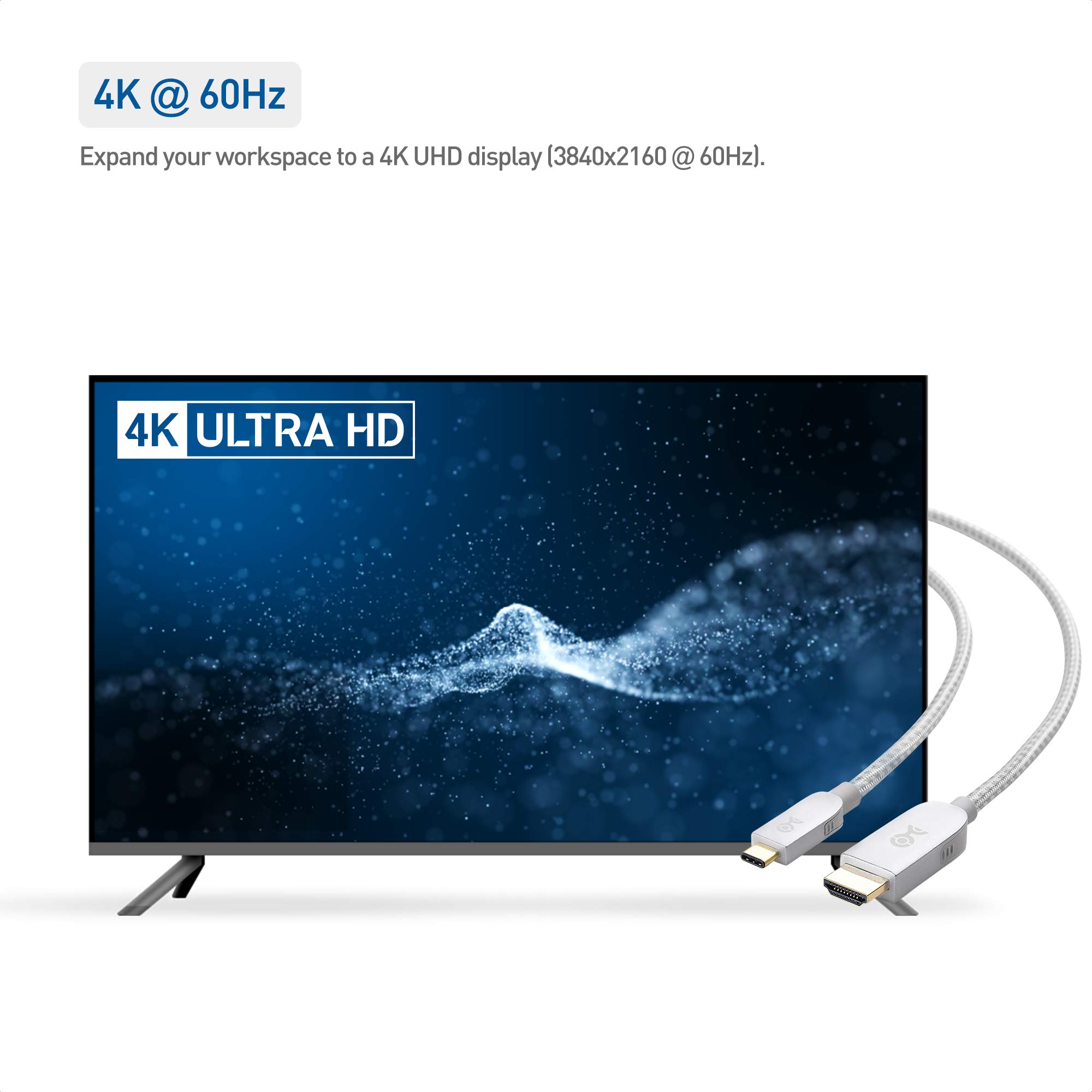 Premium USB-C to HDTV Cable 6ft (4K@60Hz, 3D, Audio) - Frosty Silver | Fast Charging & Video Sync for MacBook, iPad, Samsung TV | Home Theater & Office Setup