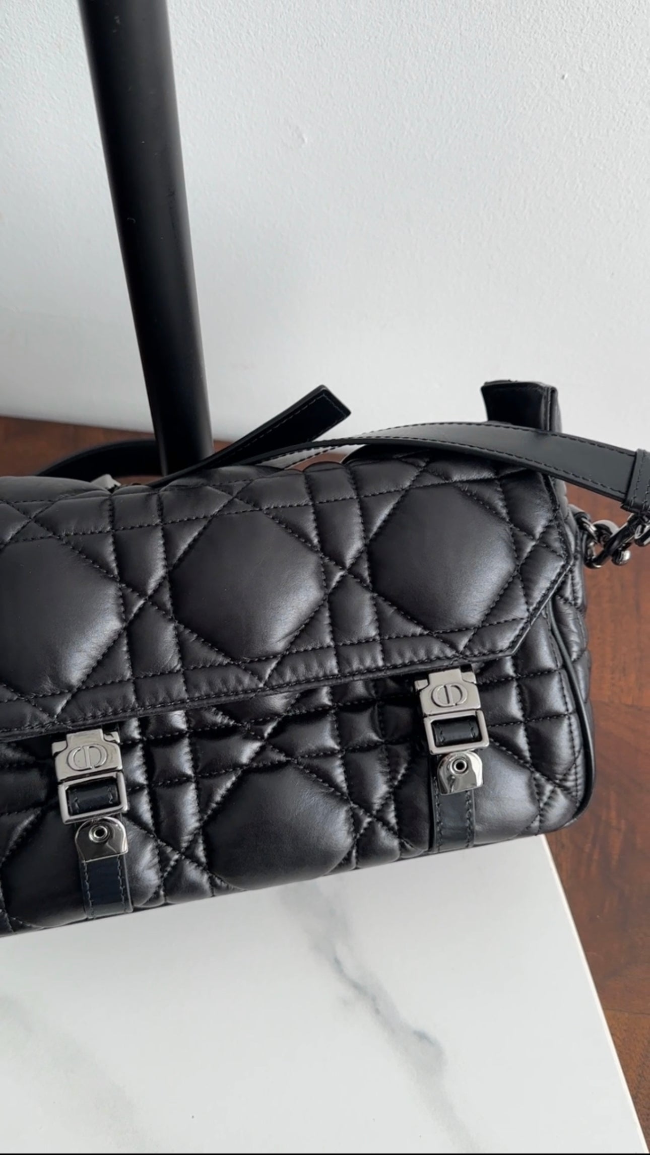 Christian Dior Black Leather Cannage Diorcamp Messenger Crossbody Bag for Women - Luxury Designer Shoulder Bag for Work, Travel & Everyday Use
