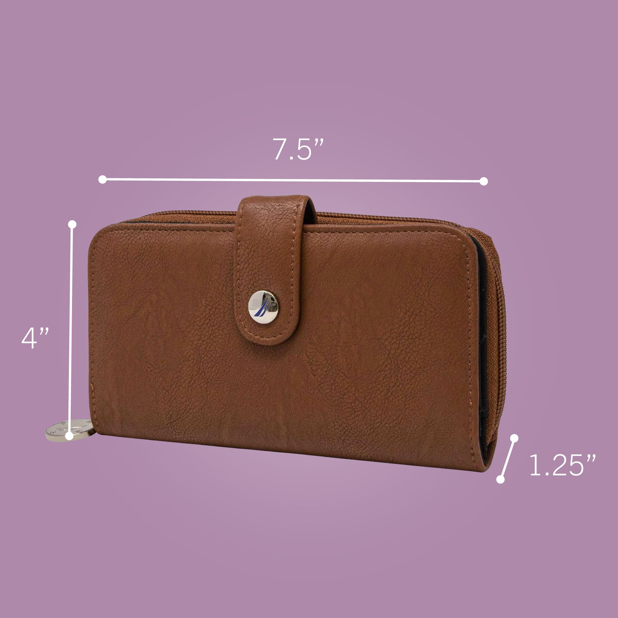 Nautica Women's Vegan Leather RFID Wallet - Zip Around Clutch with Large Slim Phone Case & Multi Card Organizer (Plum) | Perfect for Travel, Work & Everyday Use