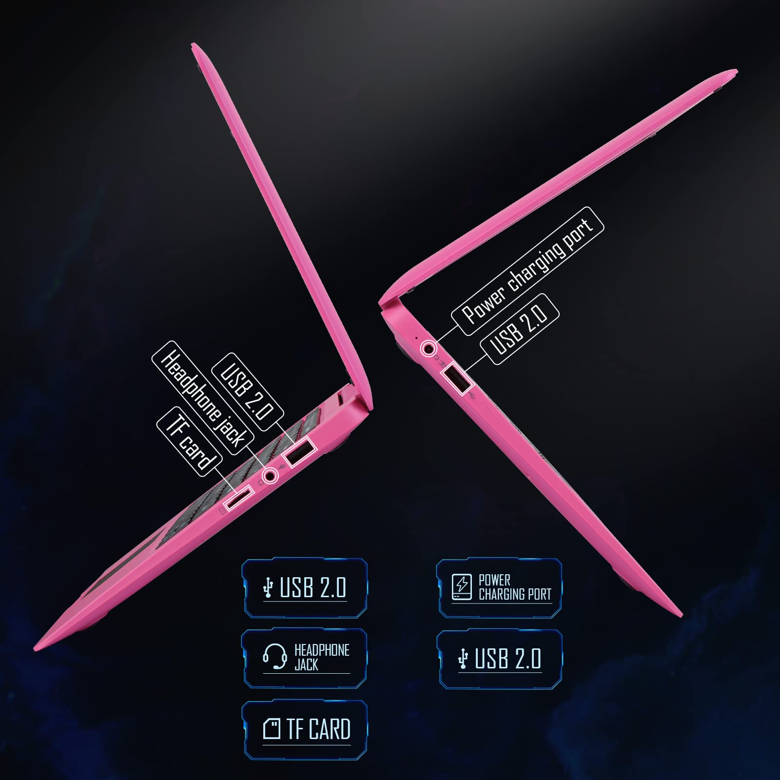 G-Anica 10.1英寸四核安卓12迷你笔记本电脑，支持WiFi和蓝牙，粉色轻薄便携，适合儿童学习、成人办公及家庭娱乐