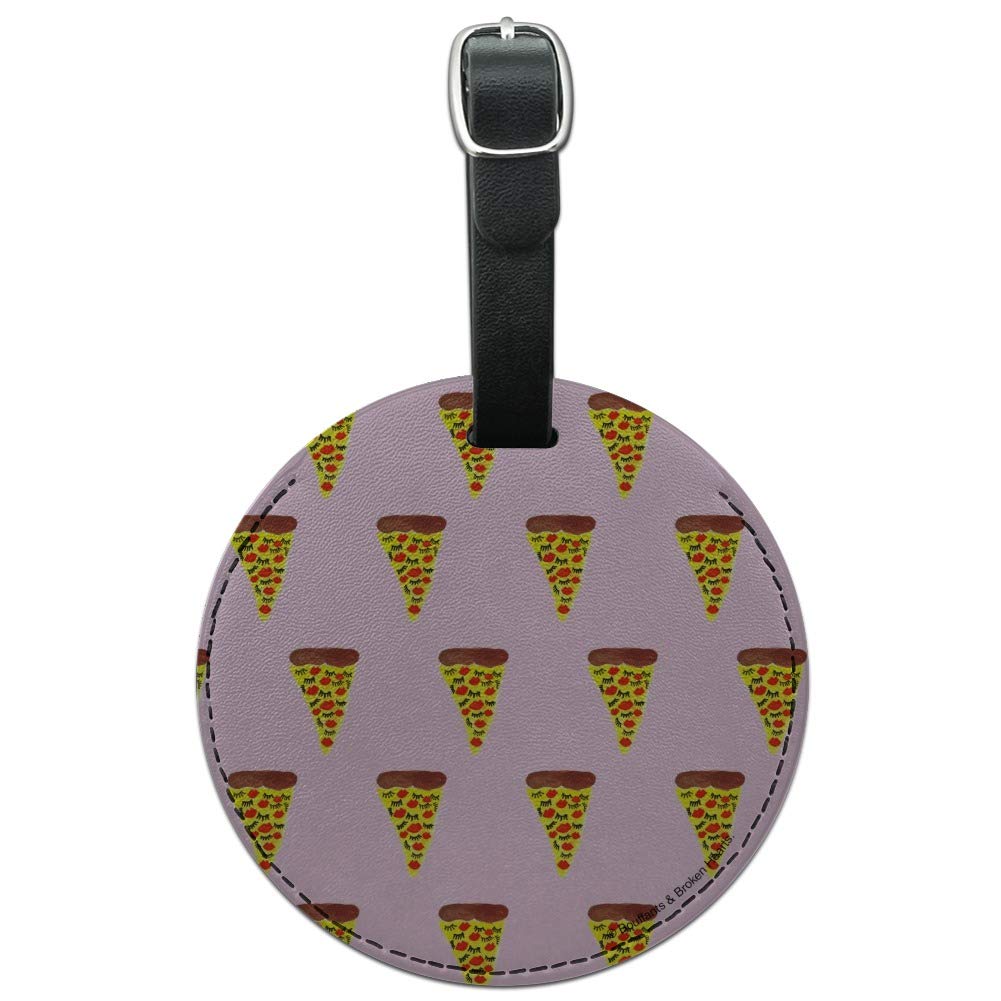 Stylish Pizza-Themed Round Leather Luggage Tag - Cute Eyelash Pattern Carry-On ID Tag for Suitcases, Bags & Travel Accessories | Perfect for Vacation, Business Trips & Gift Giving