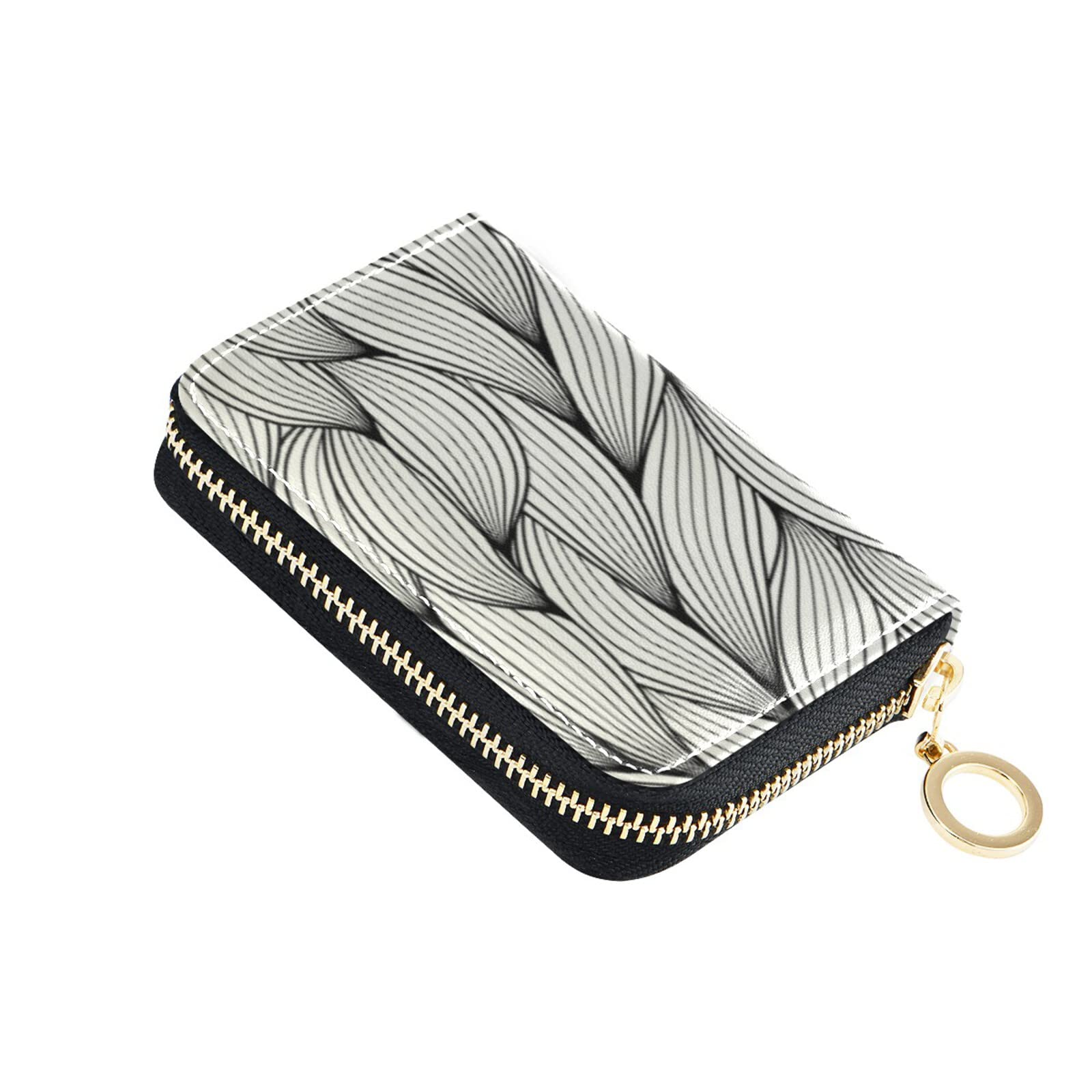 KFBE Stripe Wave Texture Leather Credit Card Holder - RFID Blocking Zipper Wallet ID Card Case for Men & Women - Perfect for Travel, Business & Everyday Use (20843547)