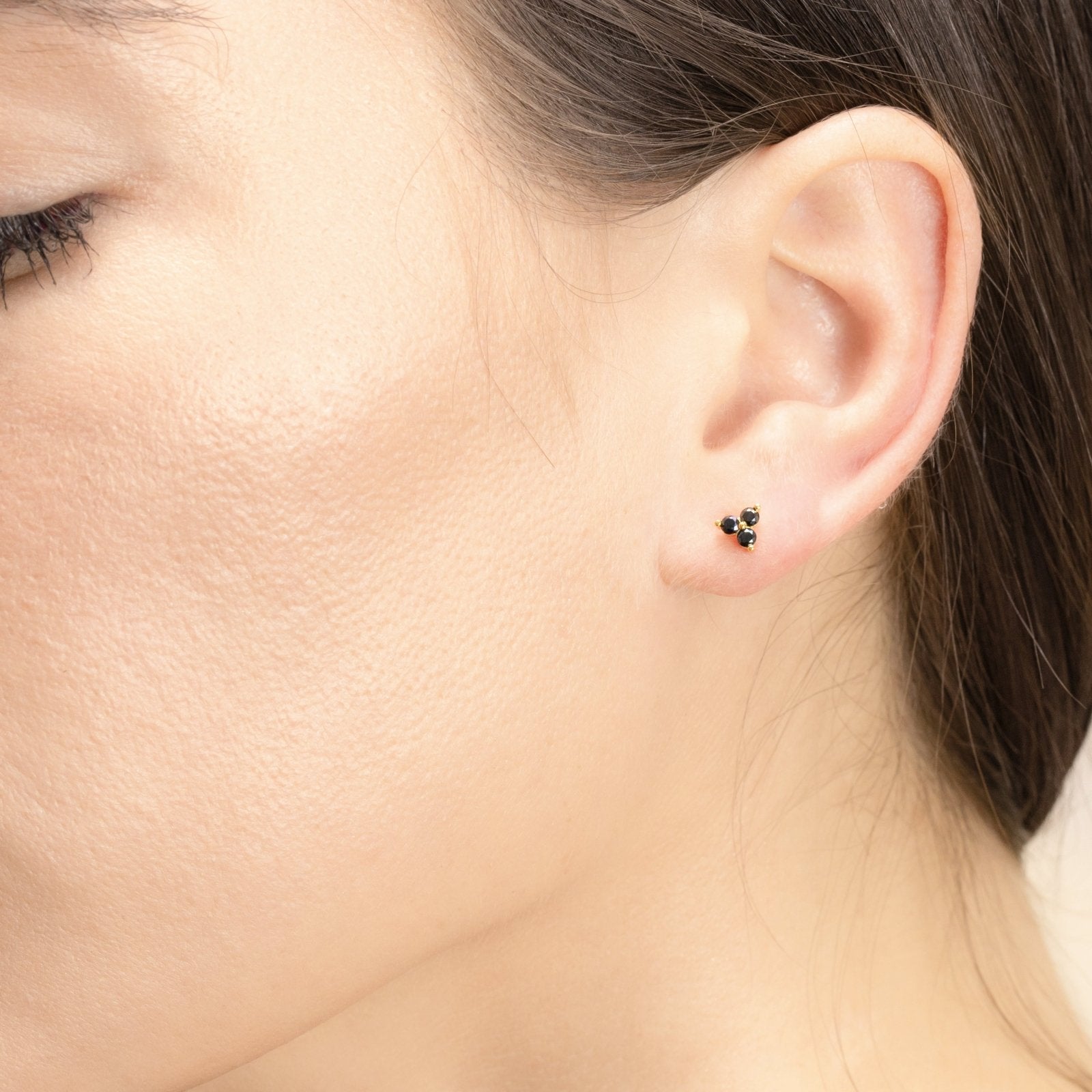 14K Solid Yellow Gold Black Onyx Trinity Cluster Stud Earrings for Women - Elegant Jewelry Gift for Birthday, Anniversary & Special Occasions