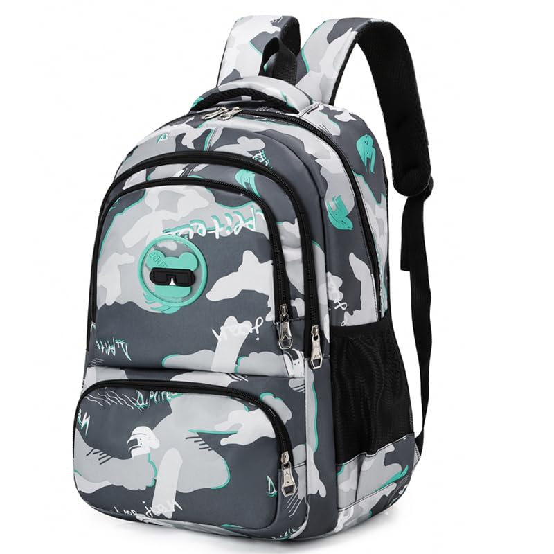 Camouflage Backpack for Boys & Girls - Large Capacity School Backpack for Kids & Students - Durable Green Schoolbag for Daily Use, Travel & Outdoor Activities