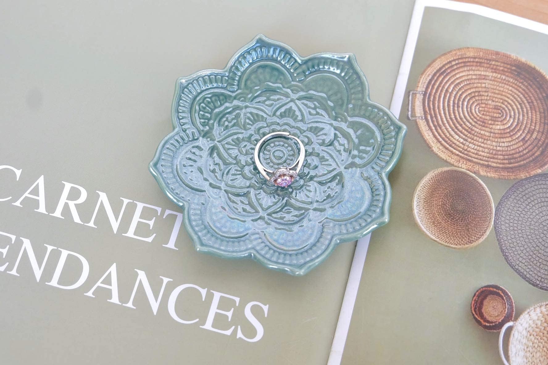 Titanape Small Green Mandala Ceramic Jewelry Tray - Decorative Ring Holder & Trinket Dish - Perfect Gift for Women, Mom, Friends (Birthday, Christmas, Valentine's, Mother's Day) - Ideal for Jewelry Organization, Home Decor, and Thoughtful Gift Giving