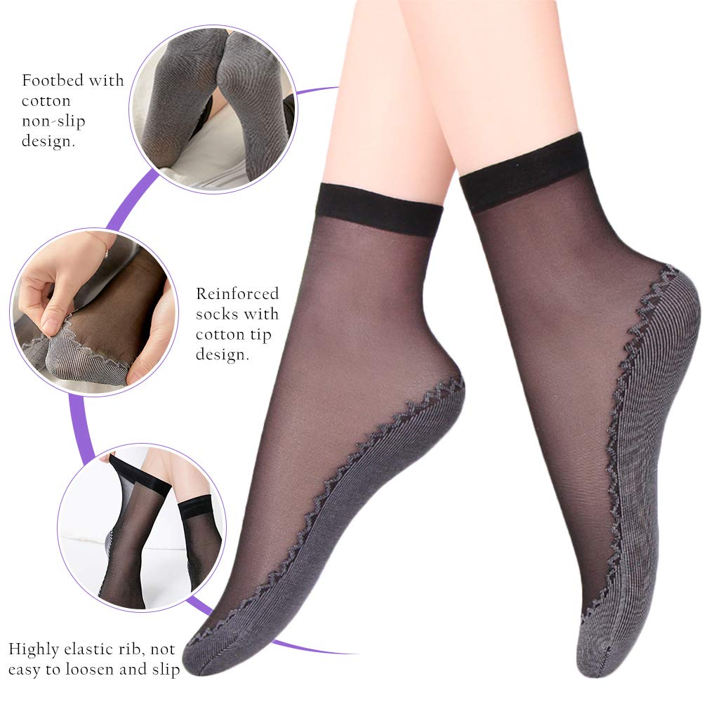 10 Pairs Women's Ankle Nylon Silky Socks - Soft Crystal Sheer Hosiery for Office, Home & Everyday Wear - Breathable Comfort Stockings for Work, Lounge & Casual Outfits
