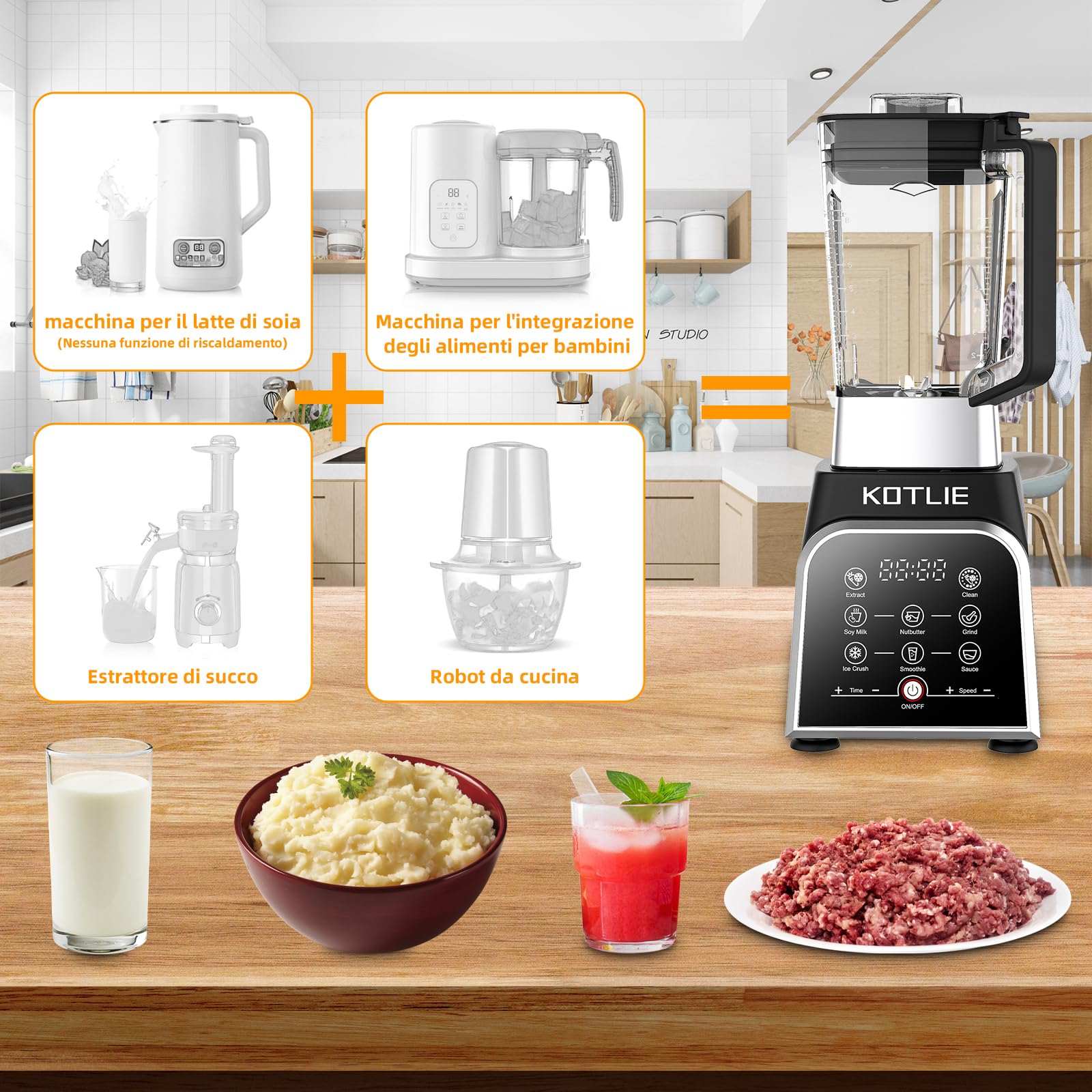 KOTLIE 2L Large Blender for Smoothies, Juices, Baby Food & Nut Butter - 8 Preset Programs, Self-Cleaning Function, BPA-Free (BS-0212) - Perfect for Healthy Smoothies, Homemade Nut Butters & Family Meal Prep