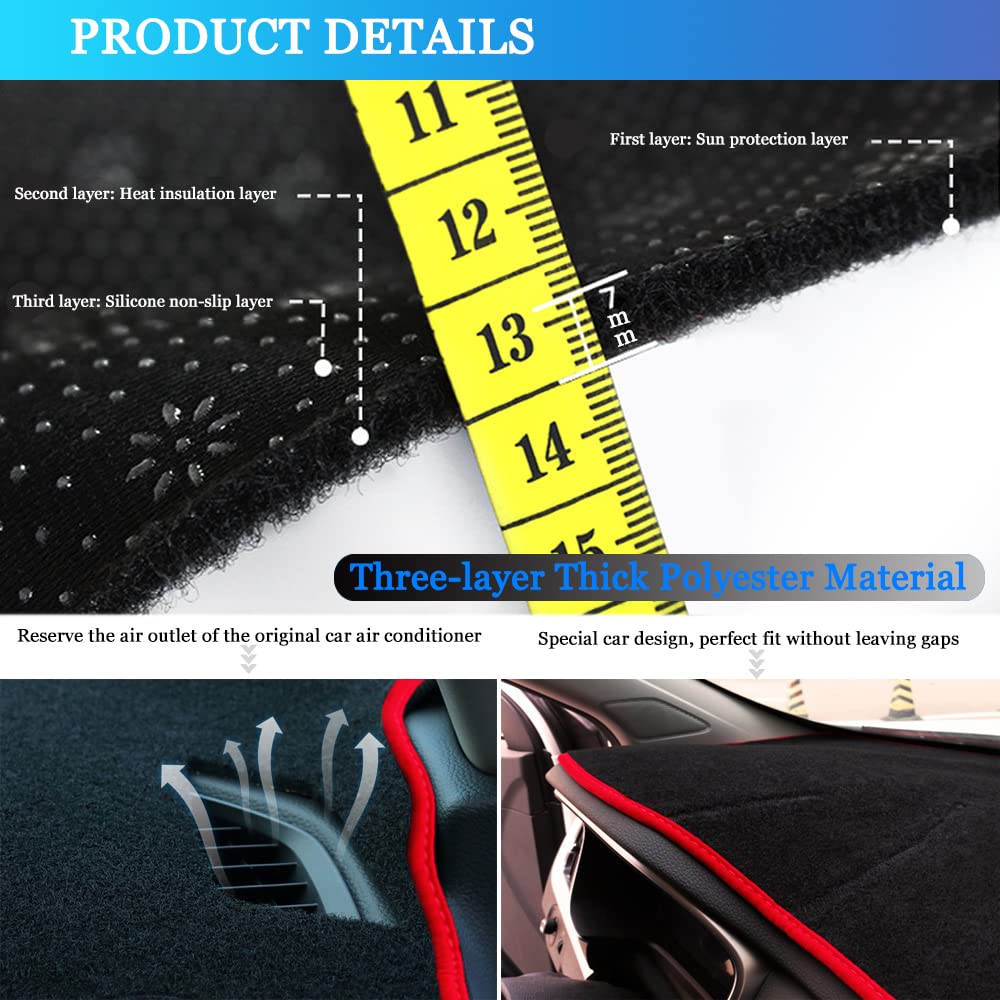 Custom Fit Honda Accord Dashboard Cover 2018-2022 - Anti-Slip Dash Mat Pad with Red Edge Trim | Perfect Car Interior Accessory for 2018-2022 Honda Accord Sedan (Non-HUD Models) | Protects Center Console from Scratches & Sun Damage