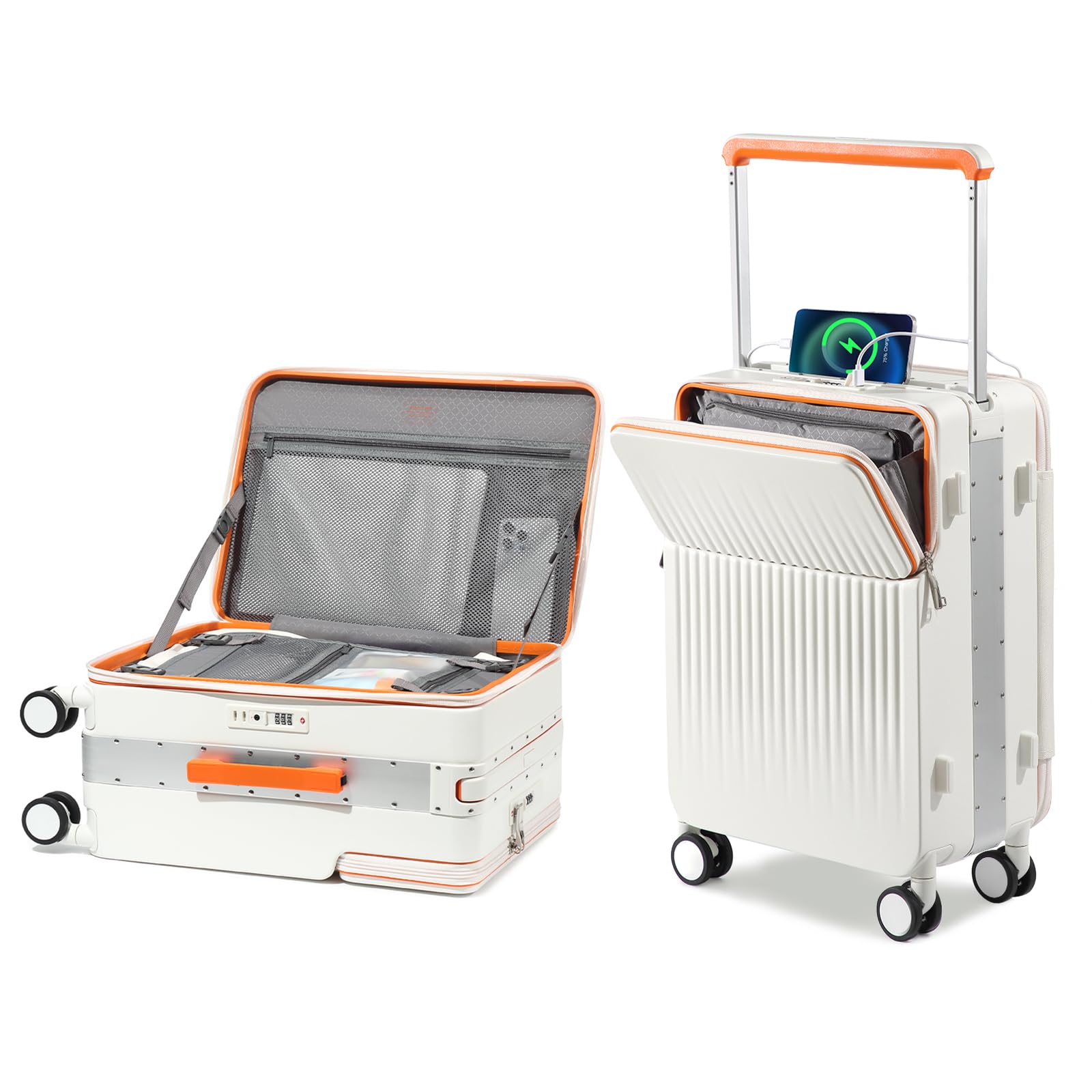 Joyway 20 Inch Lightweight Hardside Carry on Luggage with USB Charging Port - Airline Approved TSA Lock Spinner Wheel Suitcase (White) - Perfect for Business Travel, Weekend Getaways & Family Vacations