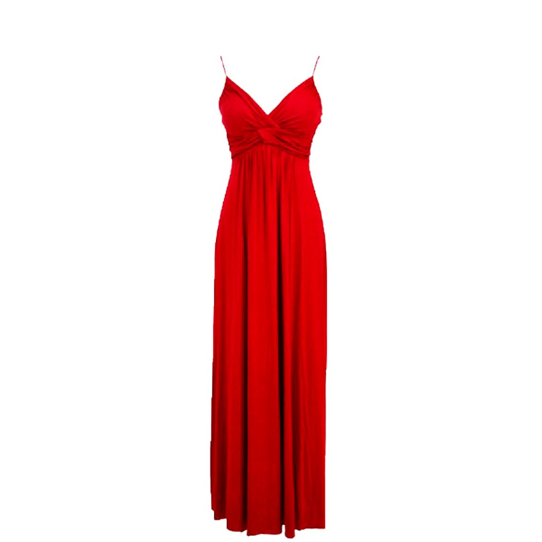 Elegant Red Hot Spaghetti Strap Maxi Dress with Twist Shirring Detail - Perfect for Summer Beach Vacations, Date Nights & Cocktail Parties