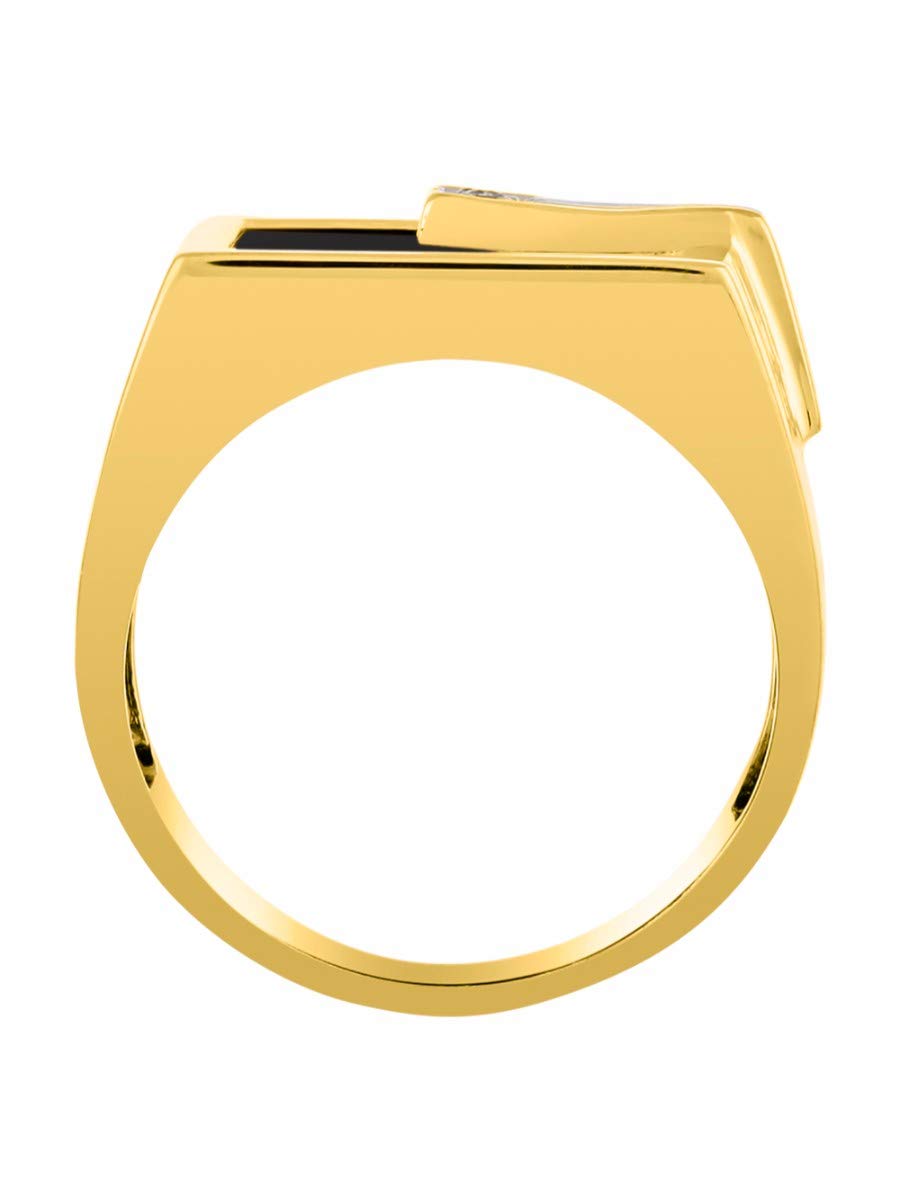 14K Yellow Gold Men's Diamond & Black Onyx Designer Ring - Sizes 8-13 | Luxury Wedding Band, Anniversary Gift & Everyday Jewelry for Men