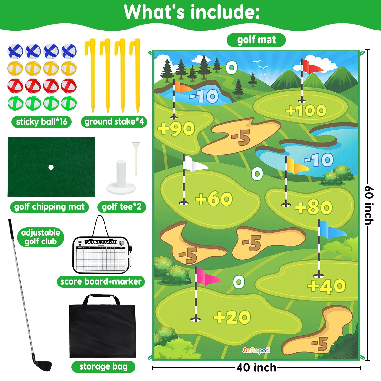 **Dr.Rapeti Golf Chipping Game Set – Indoor & Outdoor Golf Training Equipment for Kids & Adults – Perfect for Beginners & Advanced Players – Family Golf Practice & Gift for Golf Lovers (60 x 40 Inch) – Great for Backyard, Parties & Fun Outdoor Activities**