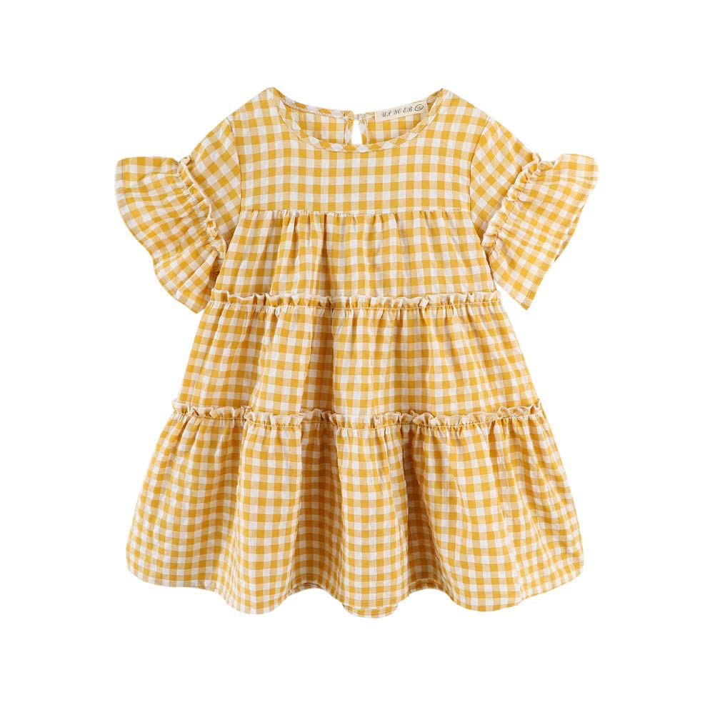 UP YO EB Girls' Plaid Summer Dress - Short Sleeve Cotton Dress for Toddlers & Kids - Perfect for Playdates, Birthday Parties & Outdoor Adventures